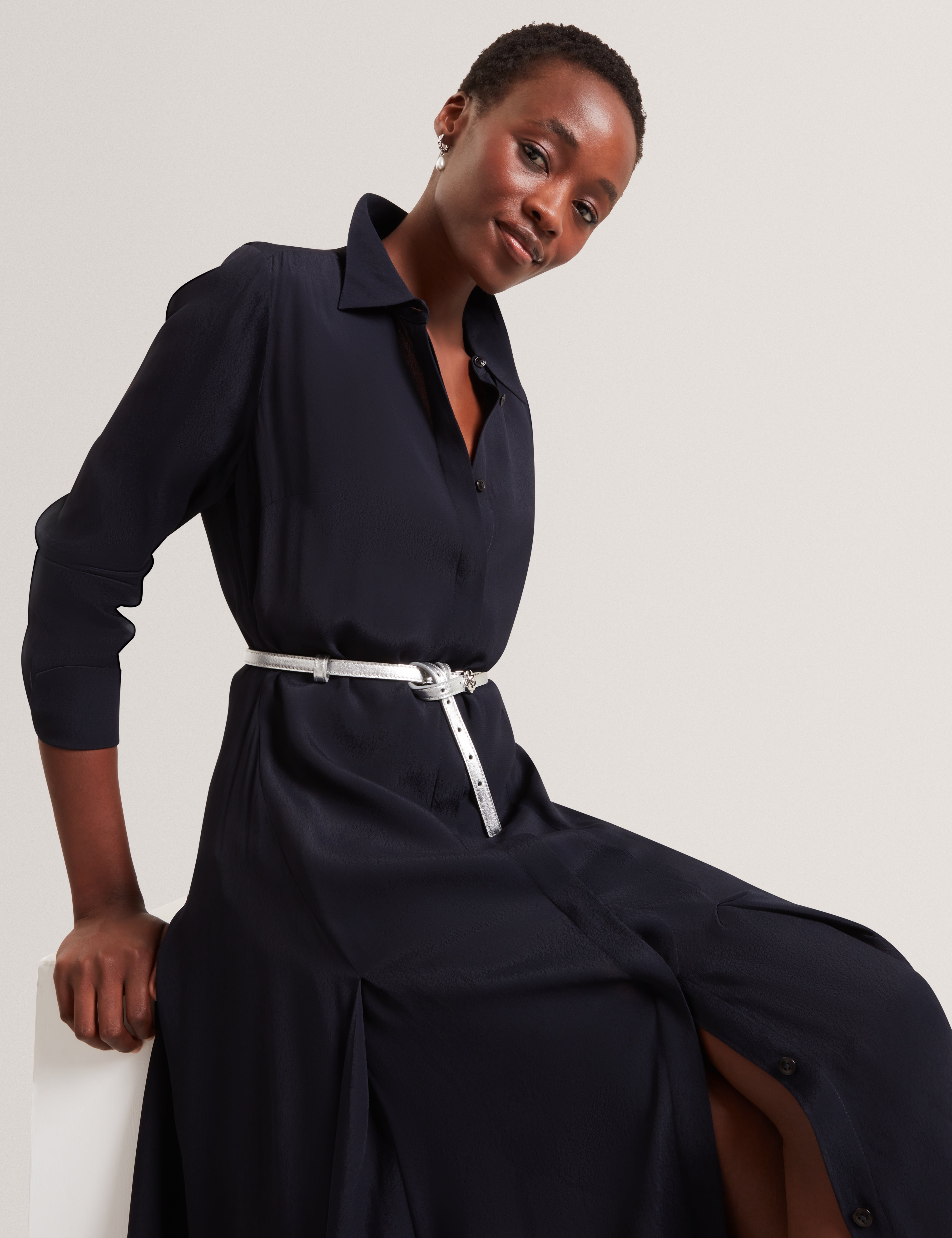 Aluma Midi Shirt Dress Navy