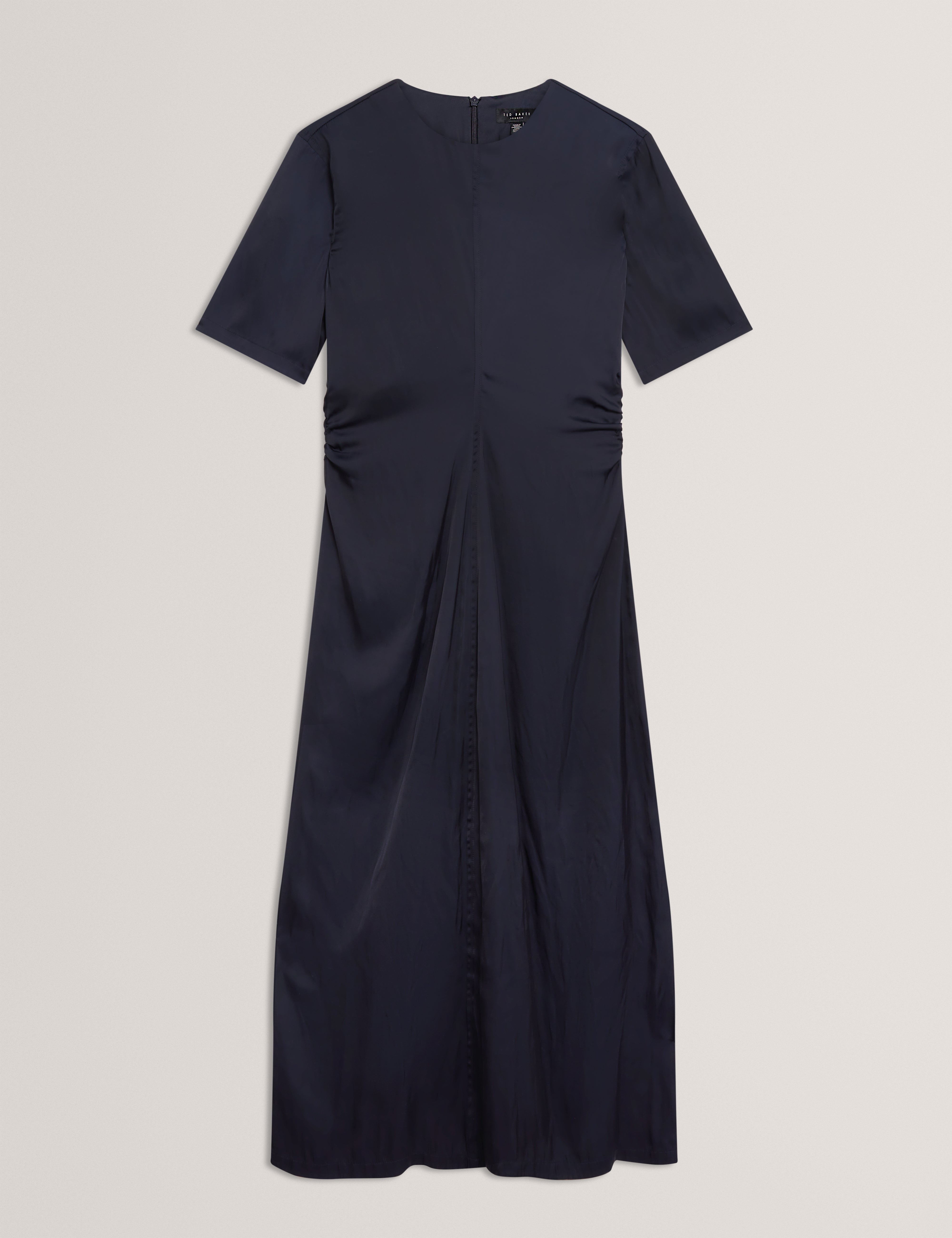 Plumma Short Sleeve Gathered Waist Midi Dress Navy