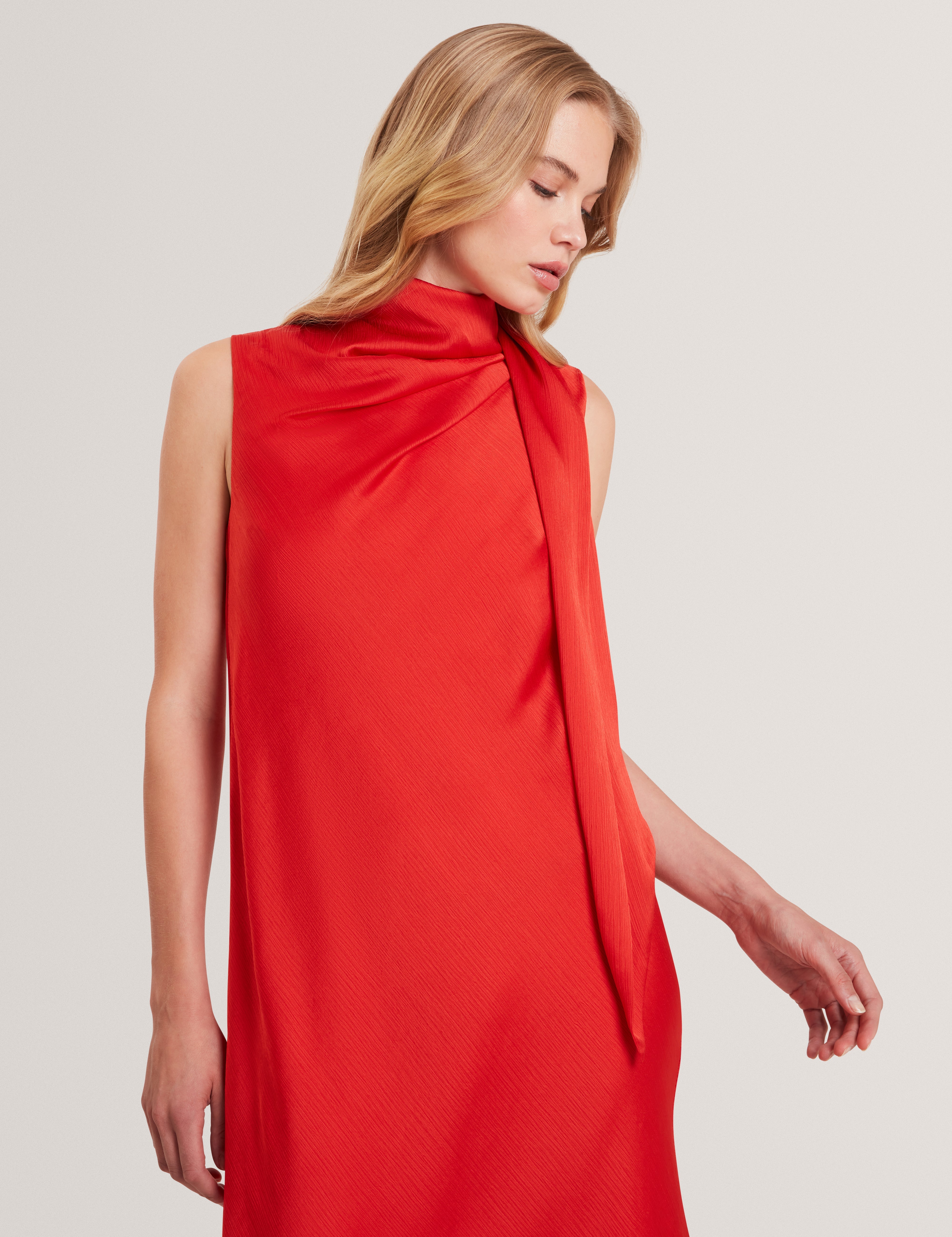 Goana Sleeveless Neck Tie Midi Dress Bur-Orange