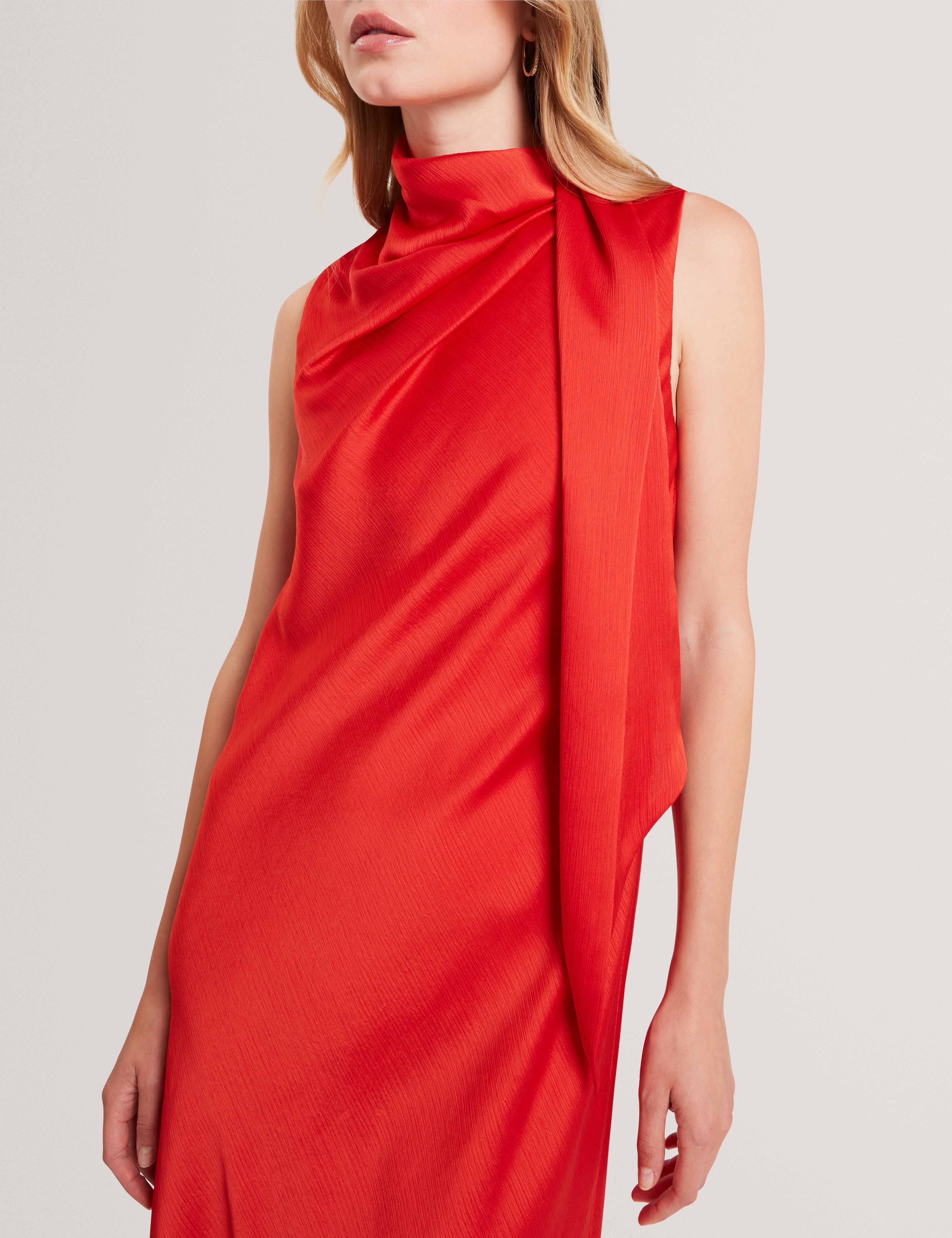 Goana Sleeveless Neck Tie Midi Dress Bur-Orange