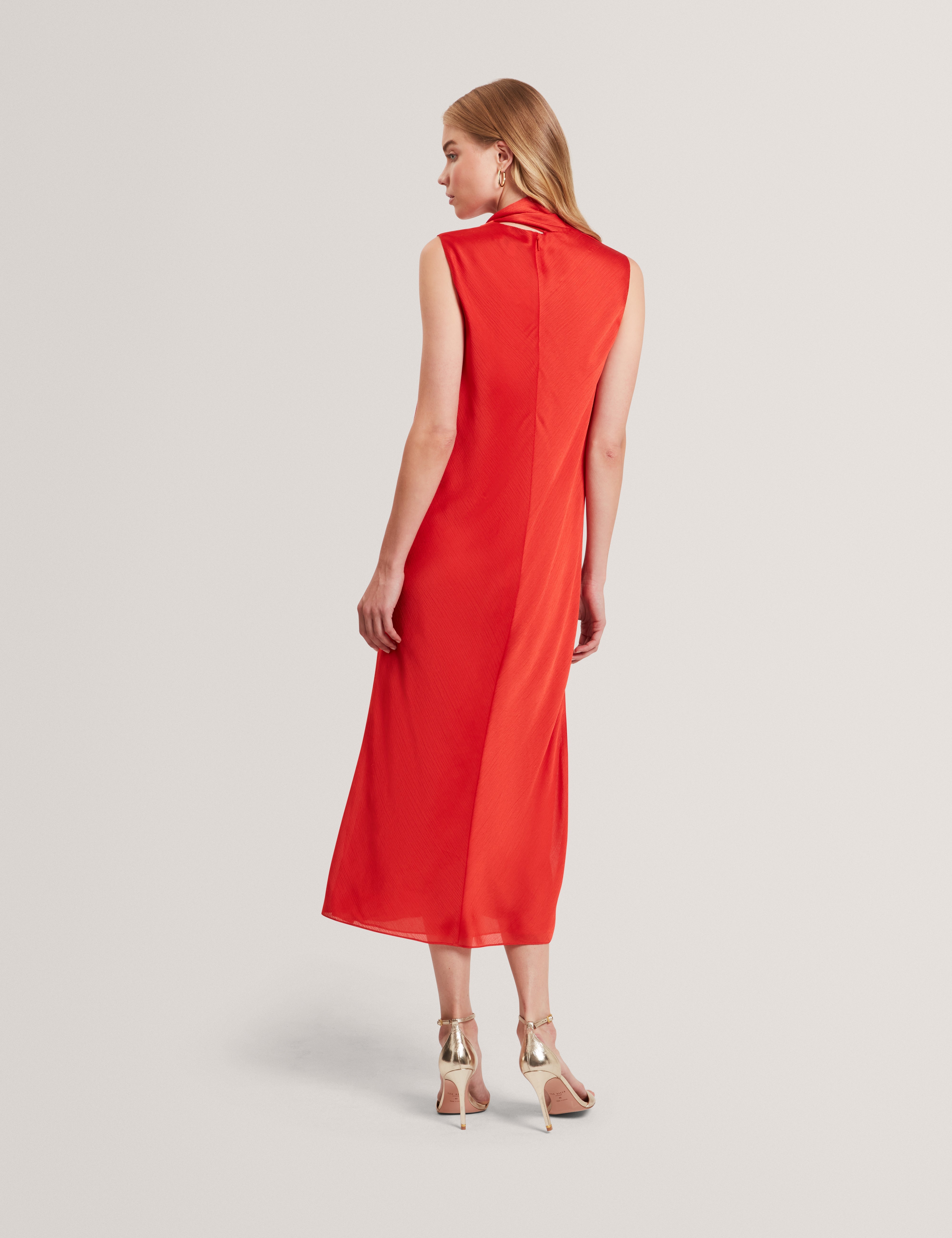 Goana Sleeveless Neck Tie Midi Dress Bur-Orange
