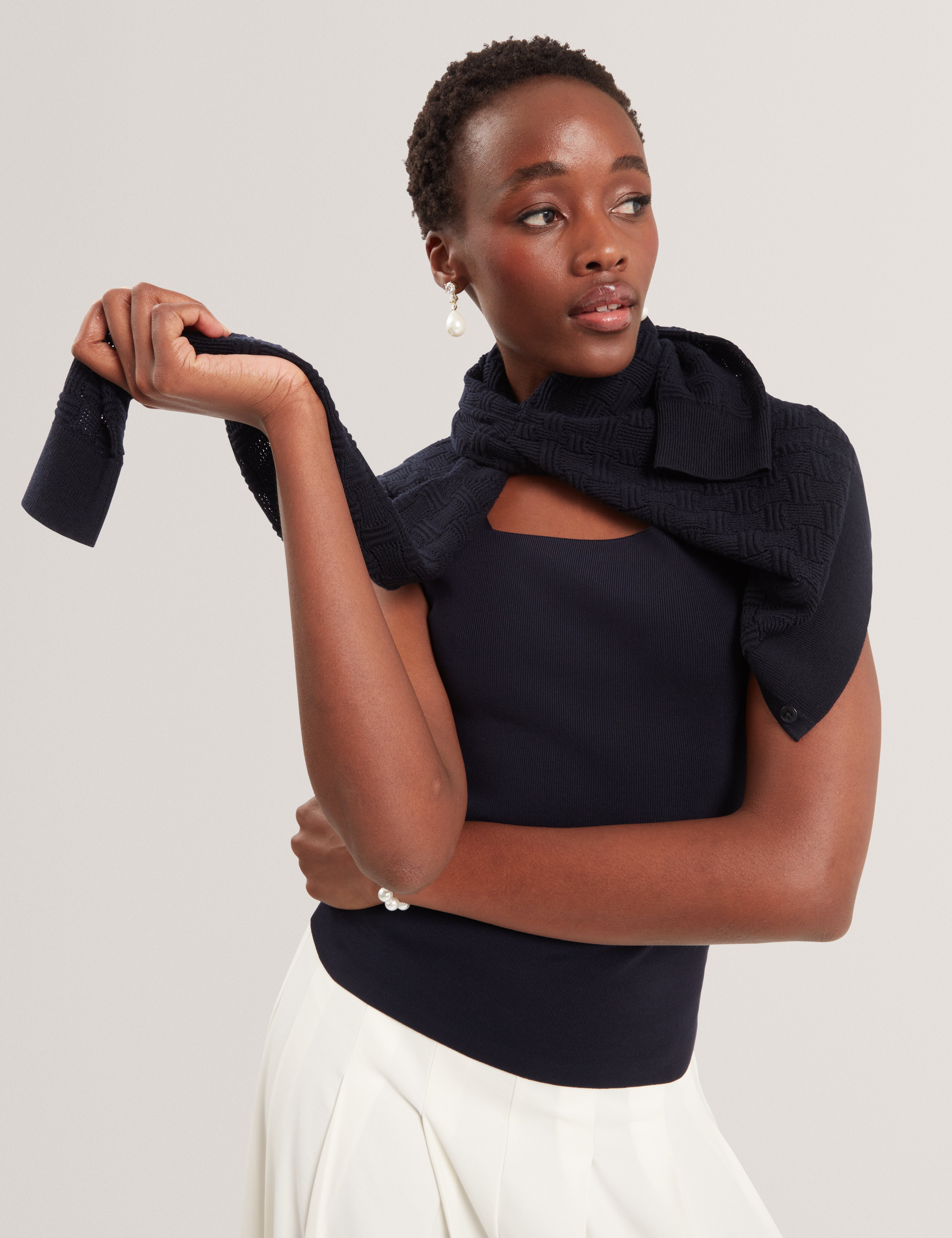 Binkkii Square Neck Sleeveless Knit Top Navy