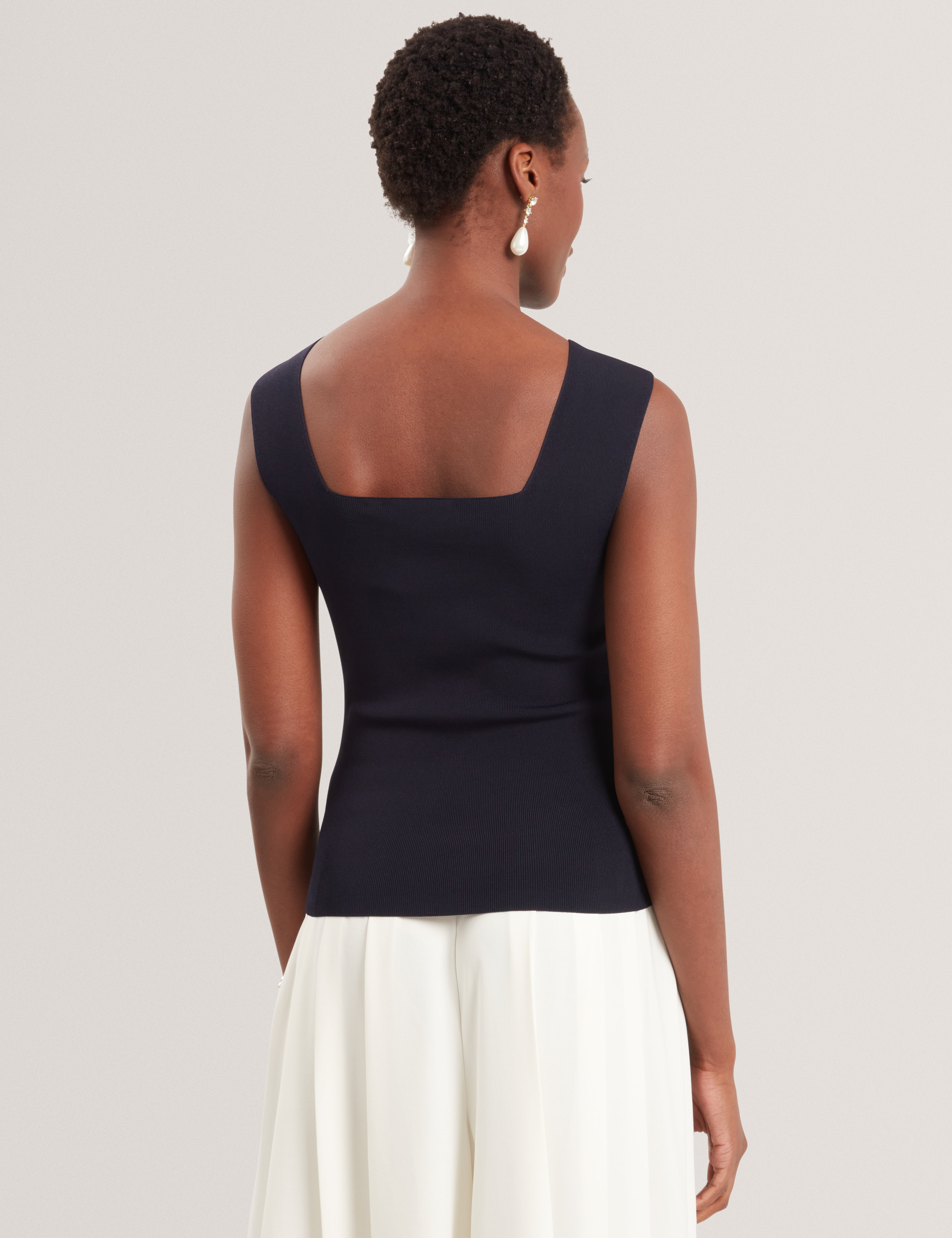 Binkkii Square Neck Sleeveless Knit Top Navy