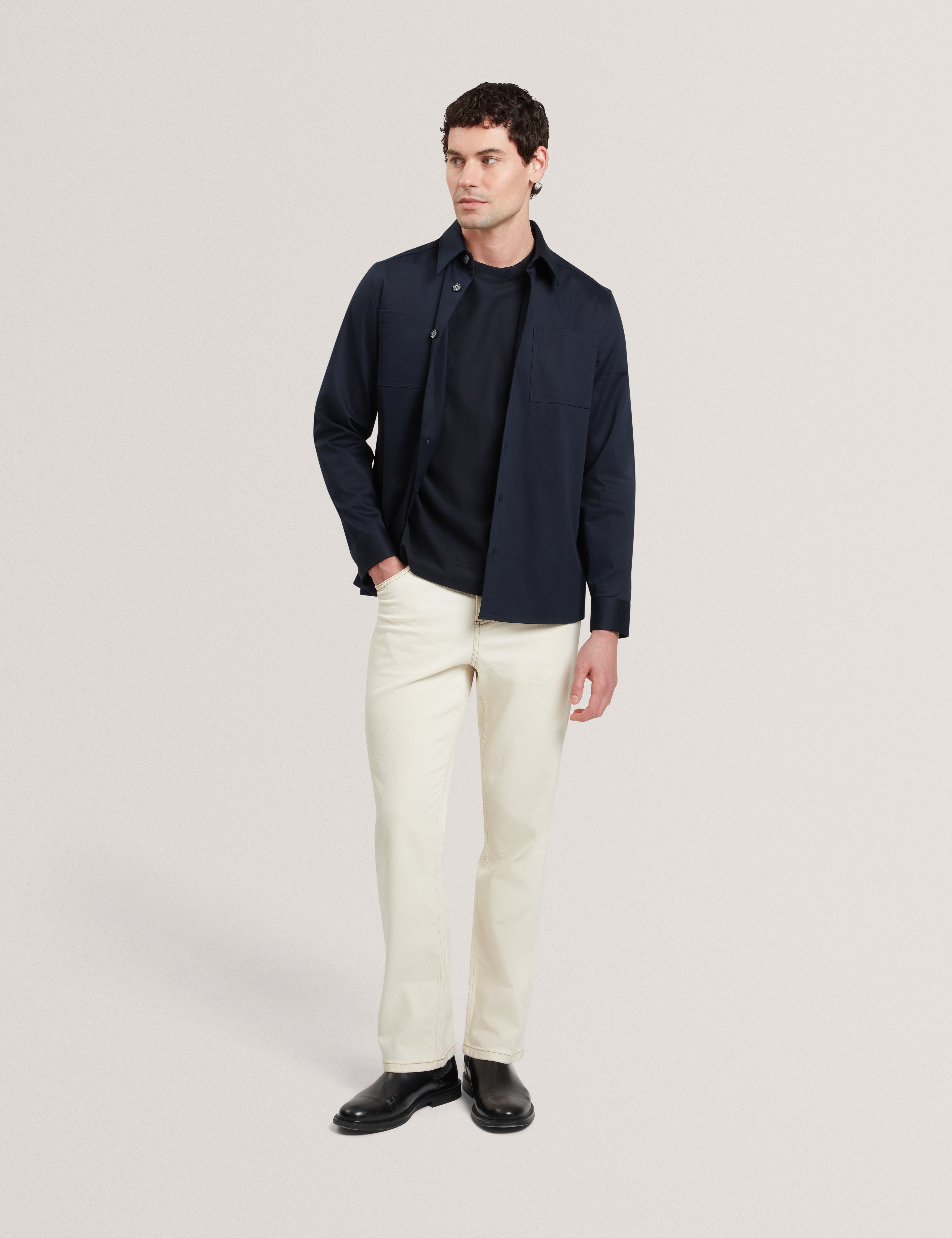 Lennard Long Sleeve Smart Twill Over Shirt Navy
