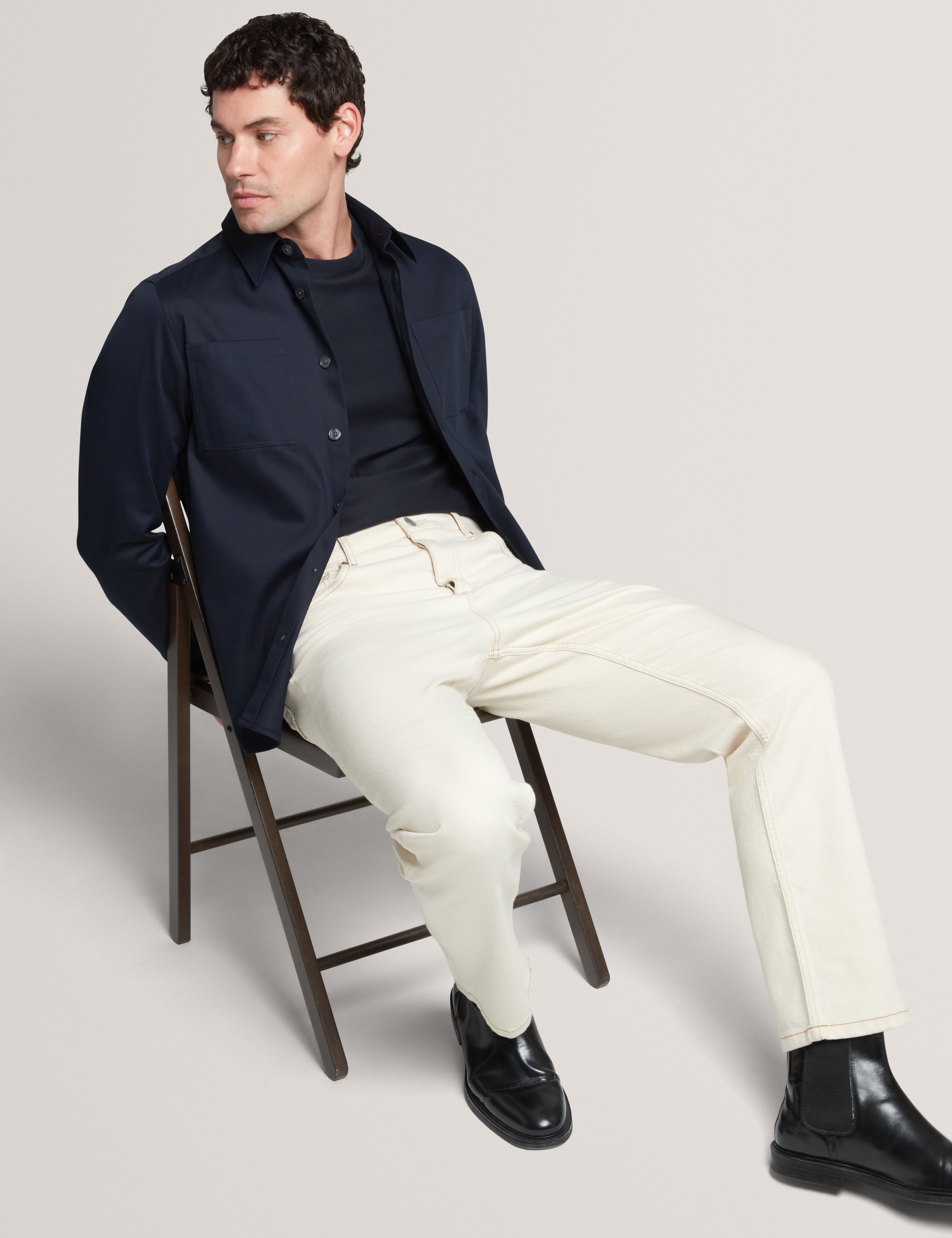 Lennard Long Sleeve Smart Twill Over Shirt Navy