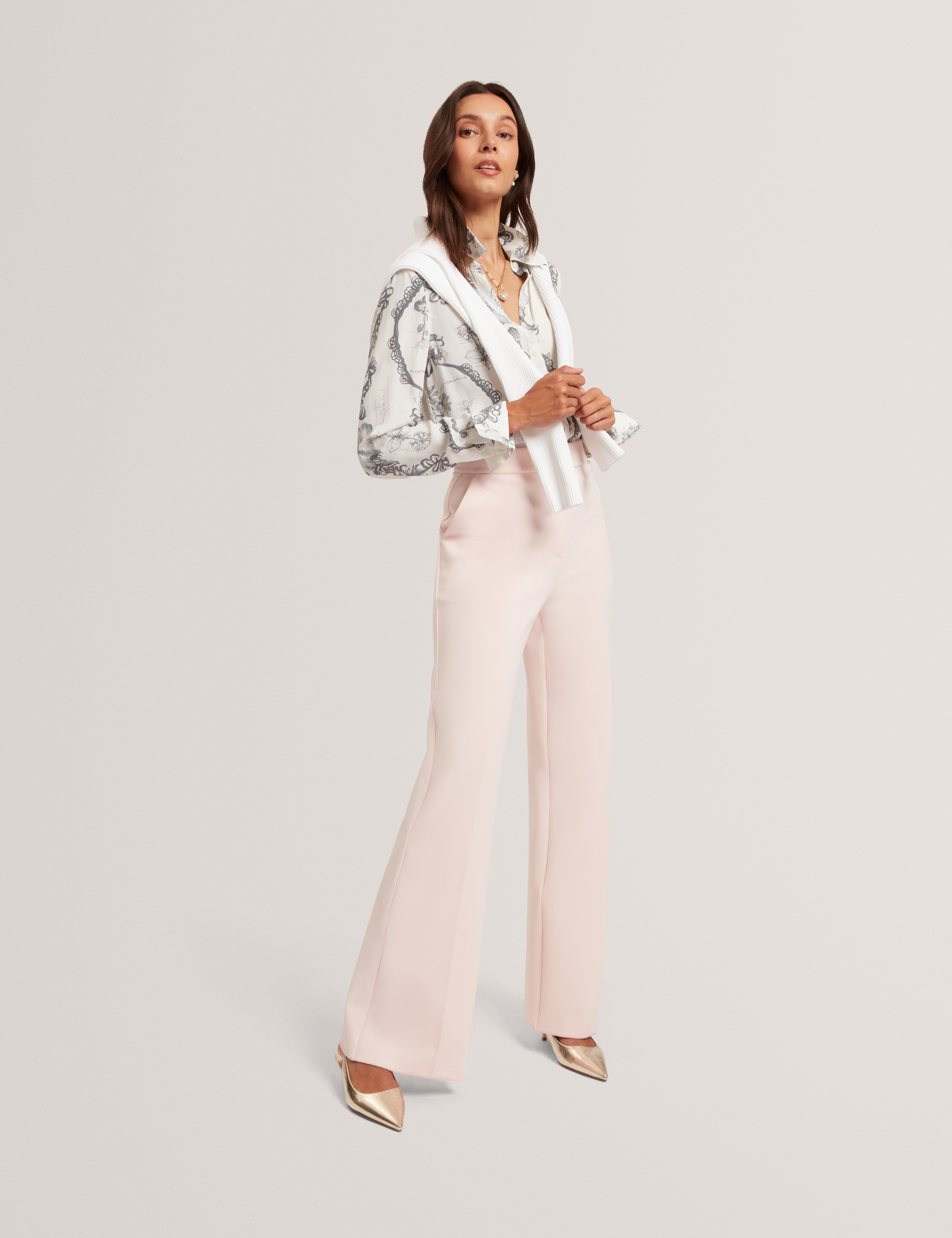 Indriv High Waisted Flare Trouser Pl-Pink