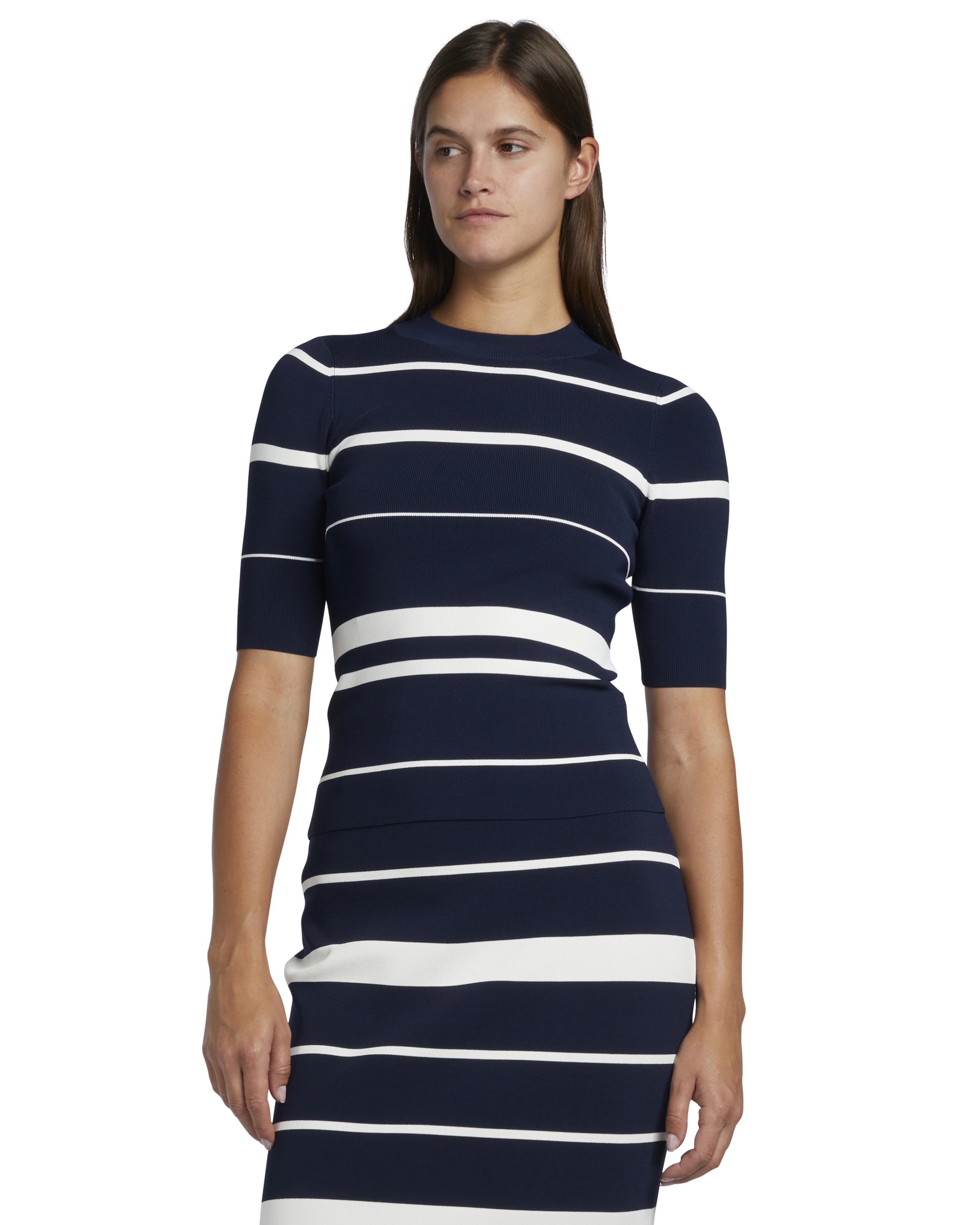 Makarin Stripe Fitted Knit Top Navy