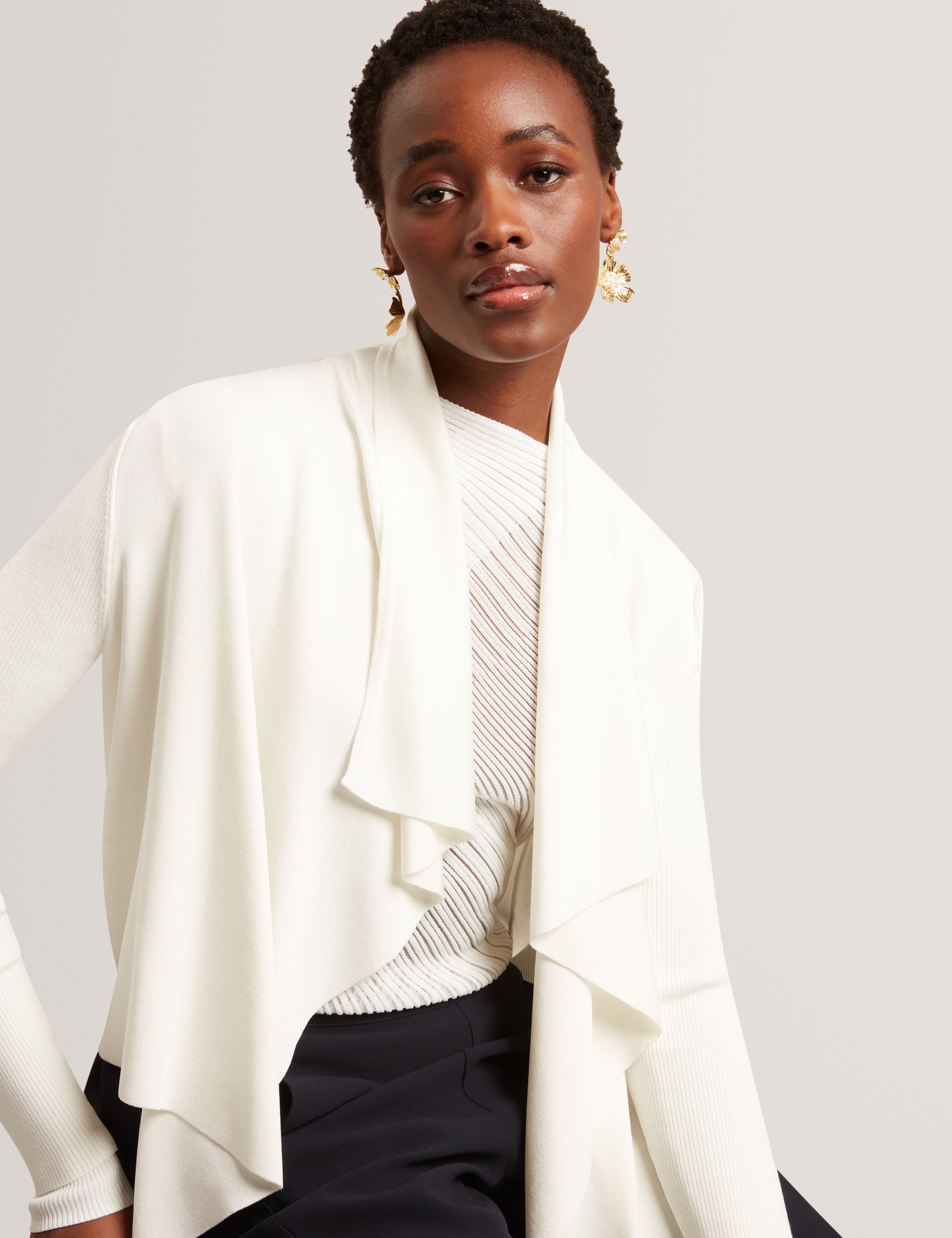 Elliyy Waterfall Front Cardigan Ivory