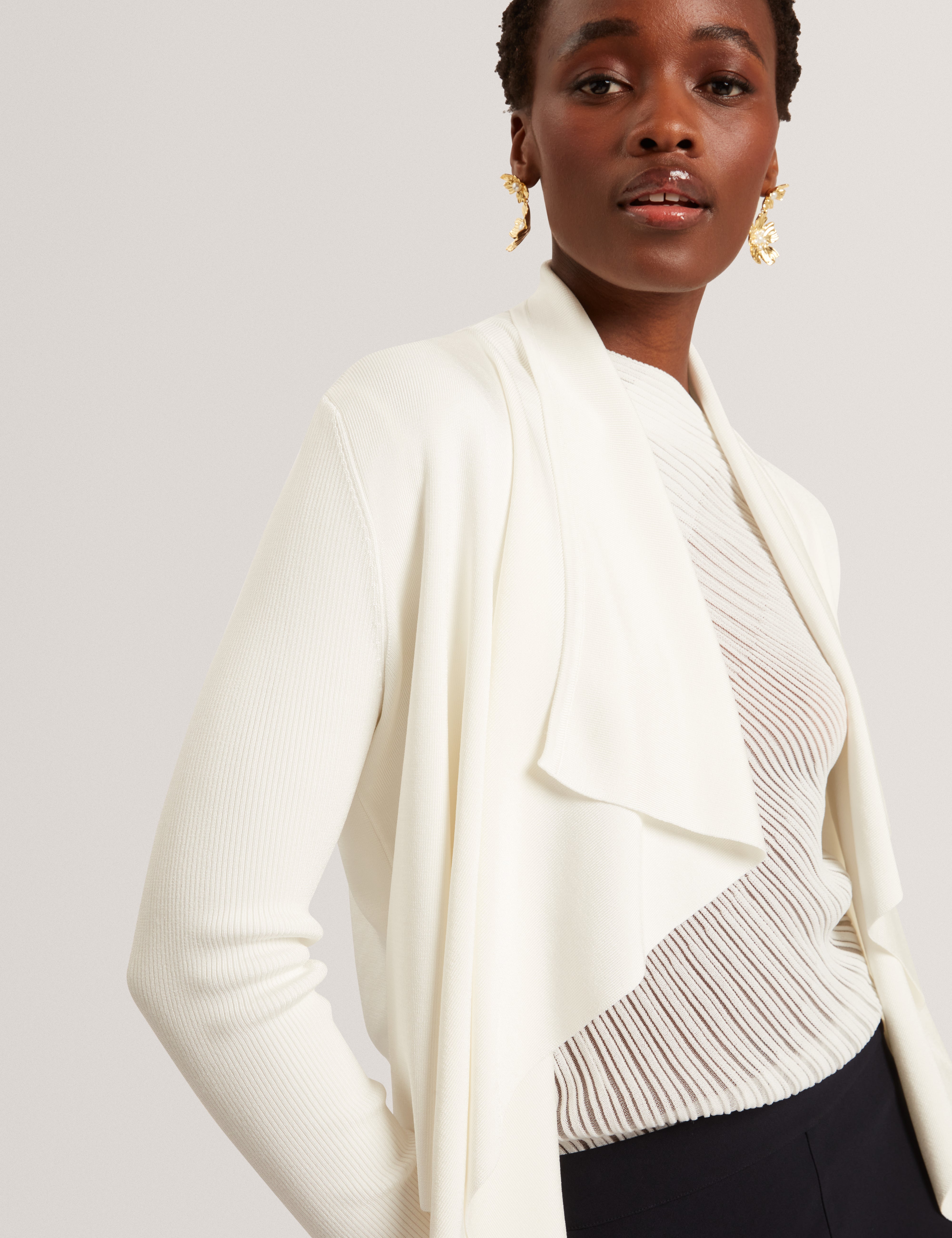 Elliyy Waterfall Front Cardigan Ivory