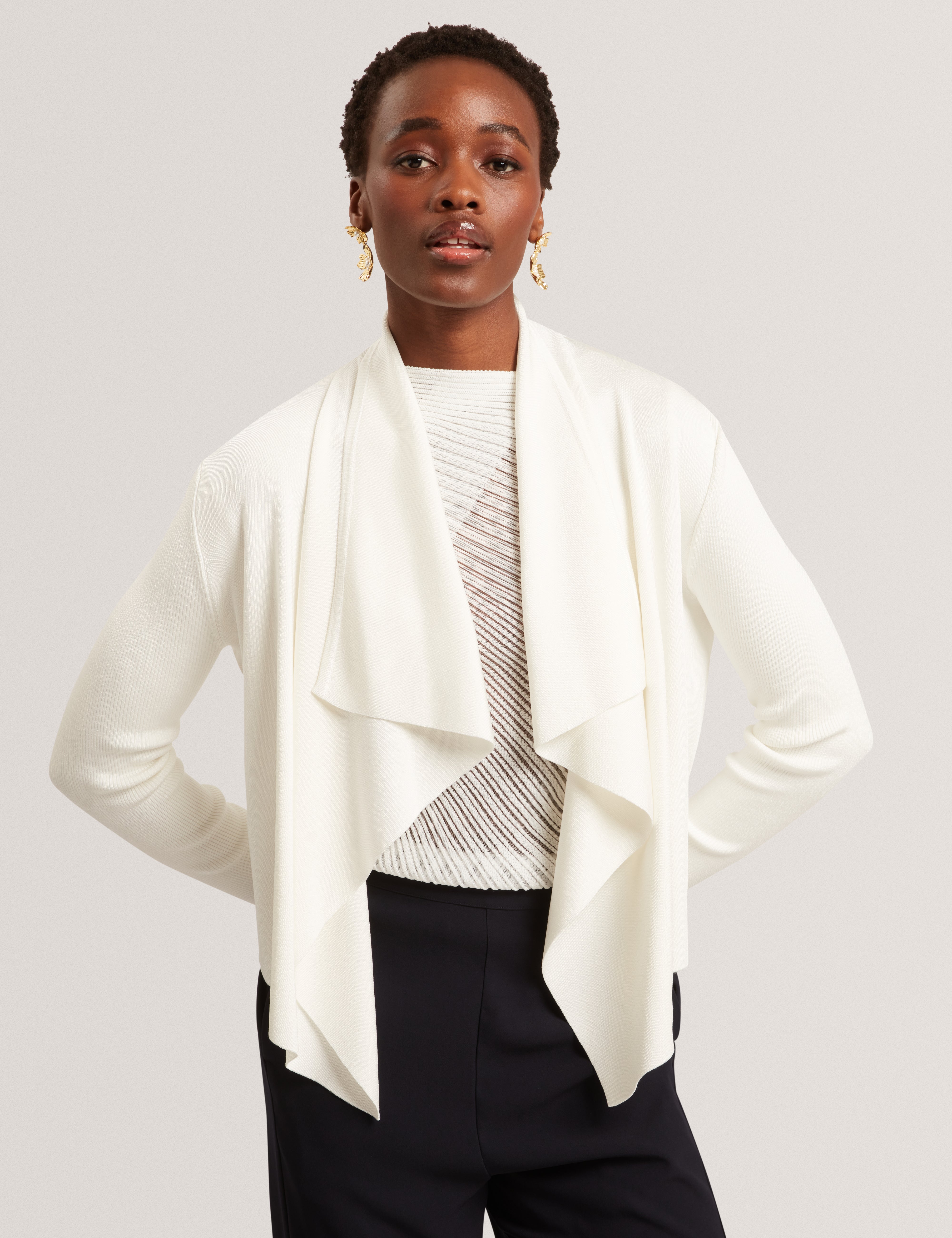 Elliyy Waterfall Front Cardigan Ivory