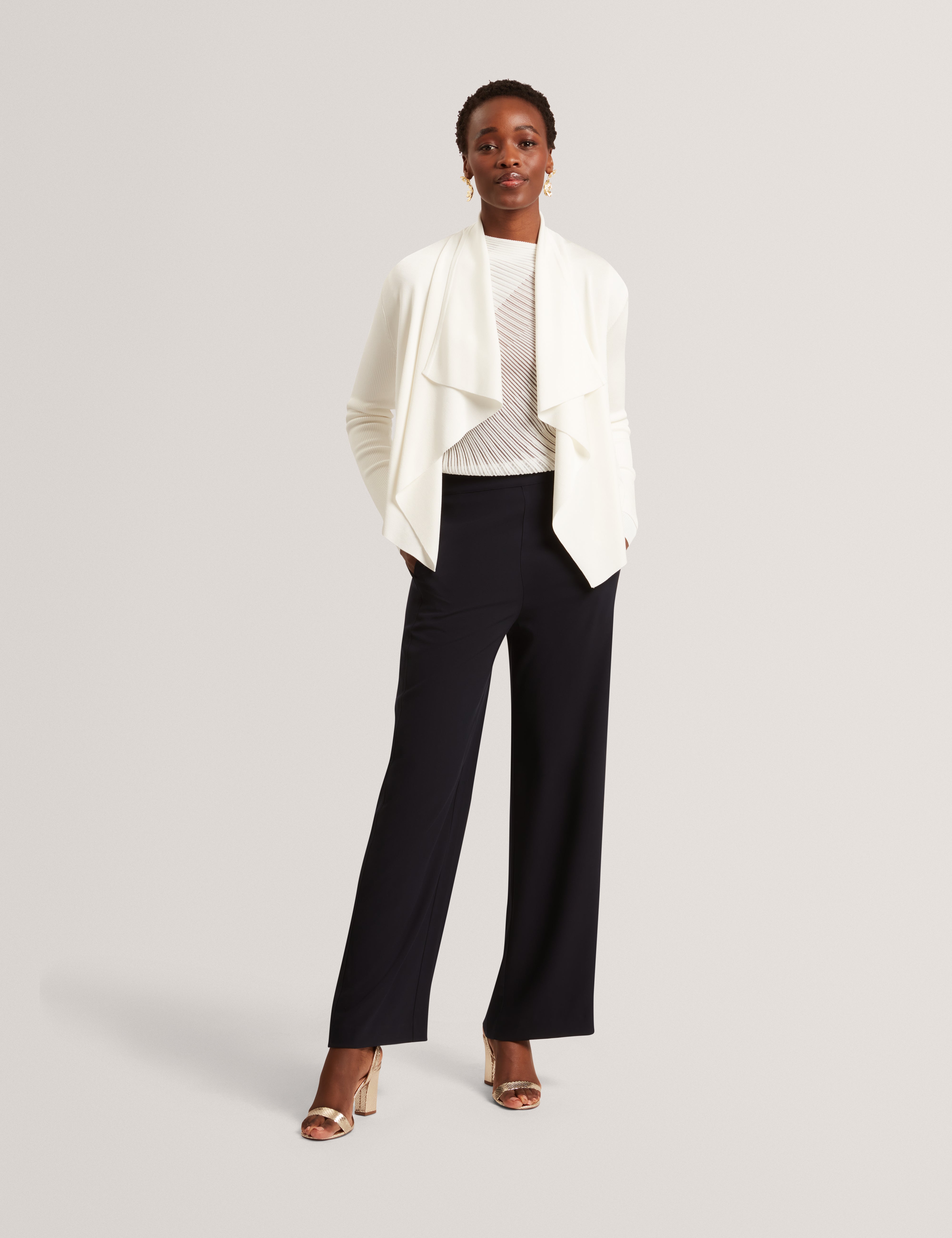 Elliyy Waterfall Front Cardigan Ivory