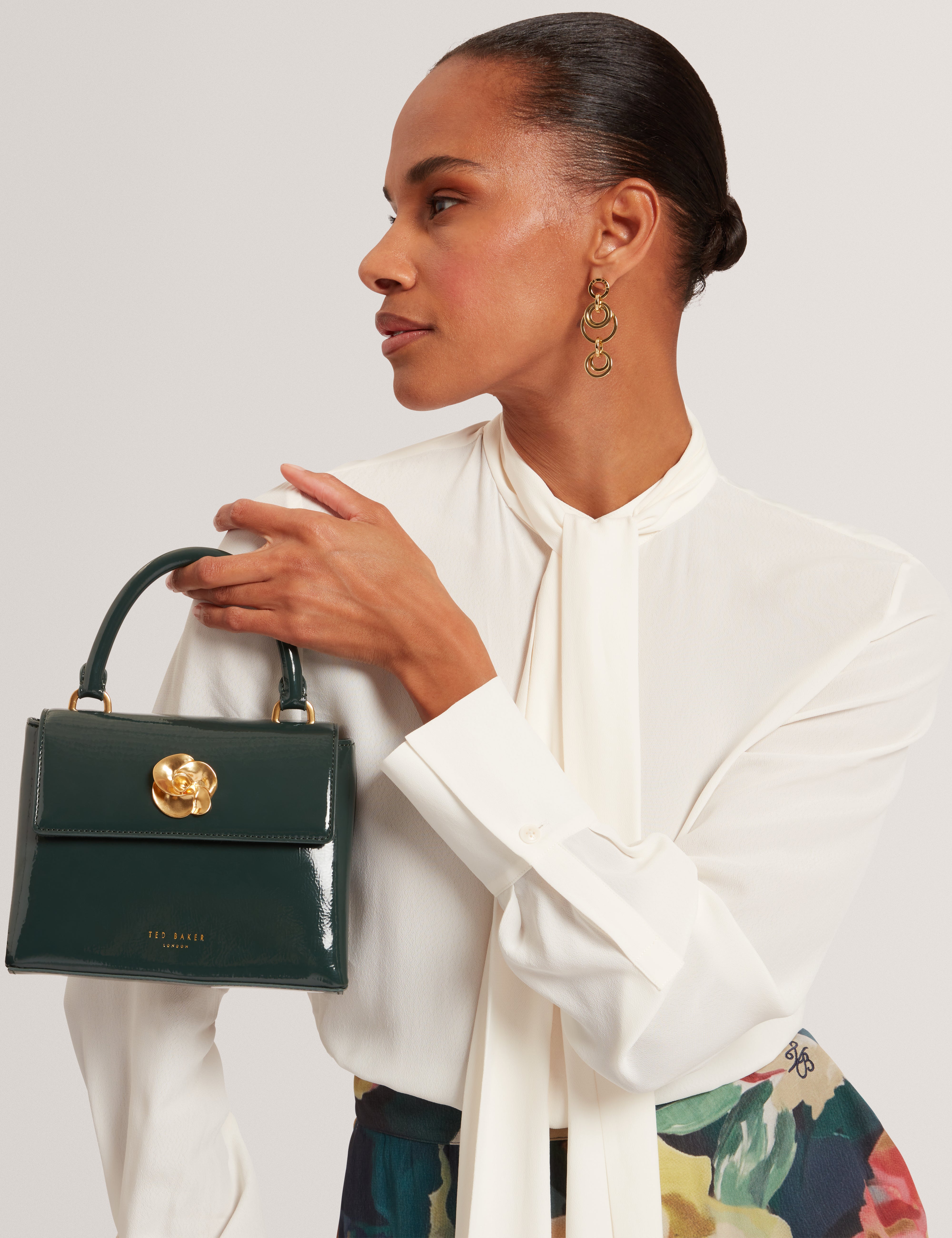 Roseau Rose Detail Mini Crinkle Bag Dk-Green