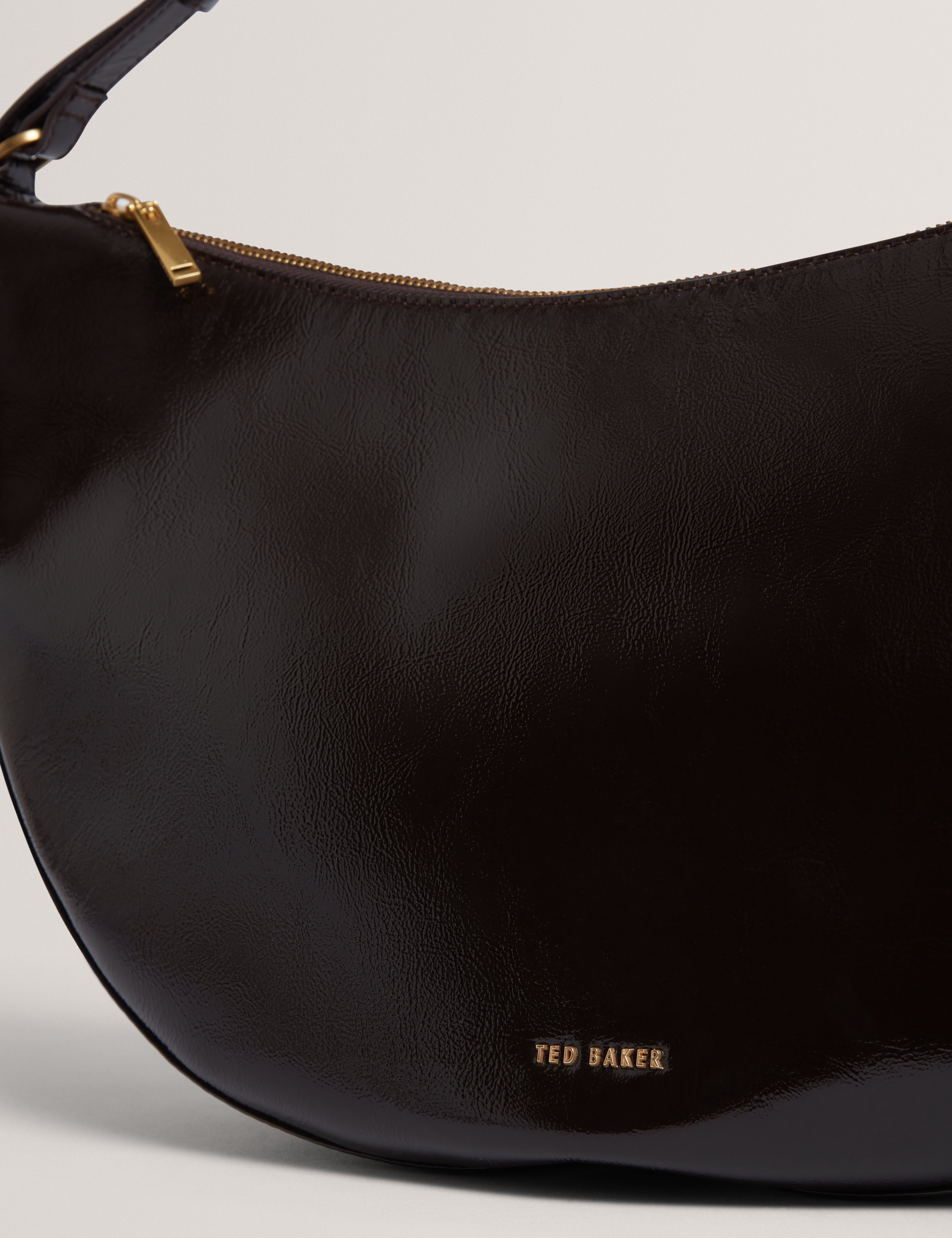 Ccleo Crinkle Patent Belted Detail Hobo Bag Brn-Choc