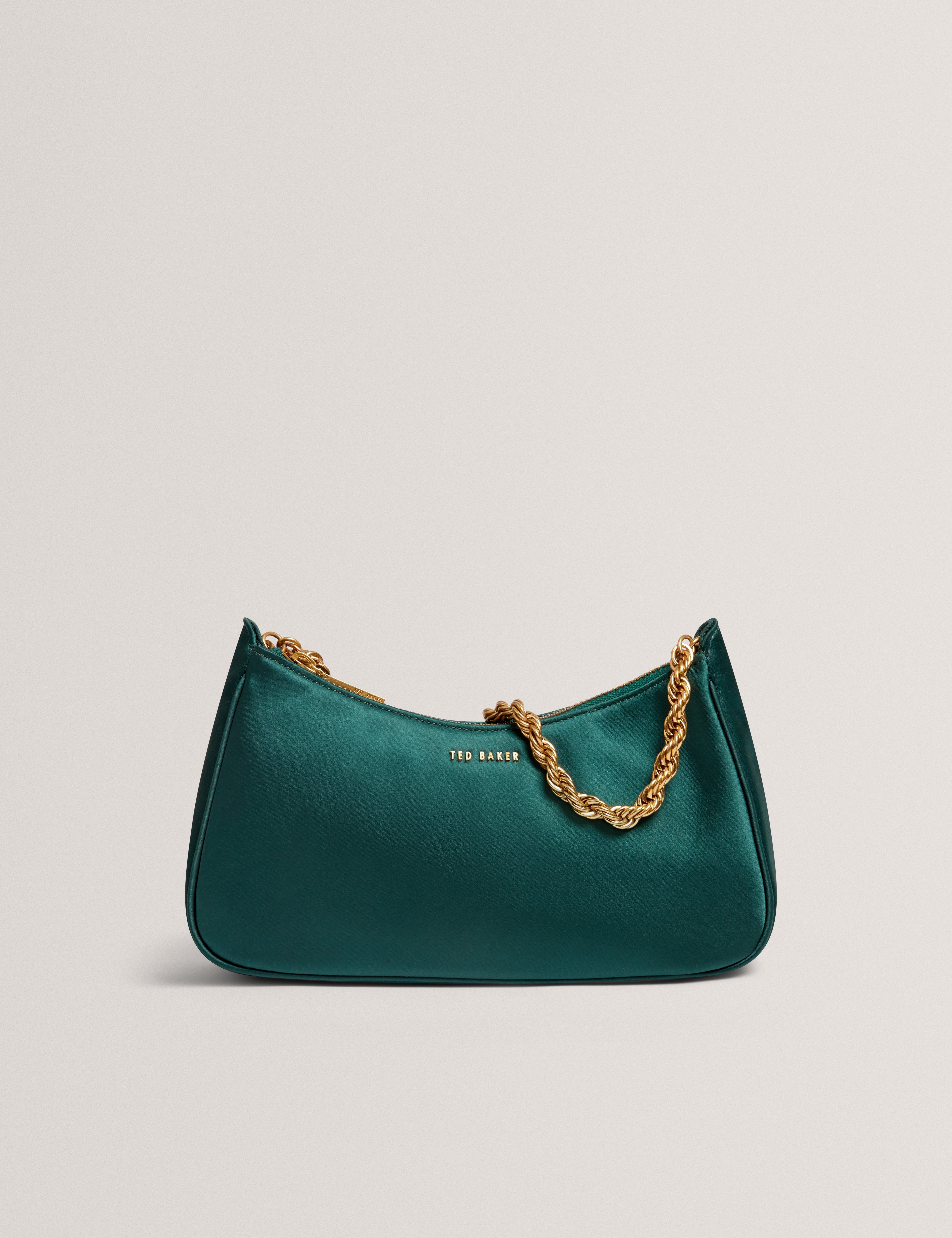 Agnise Chain Detail Satin Shoulder Bag Emerald