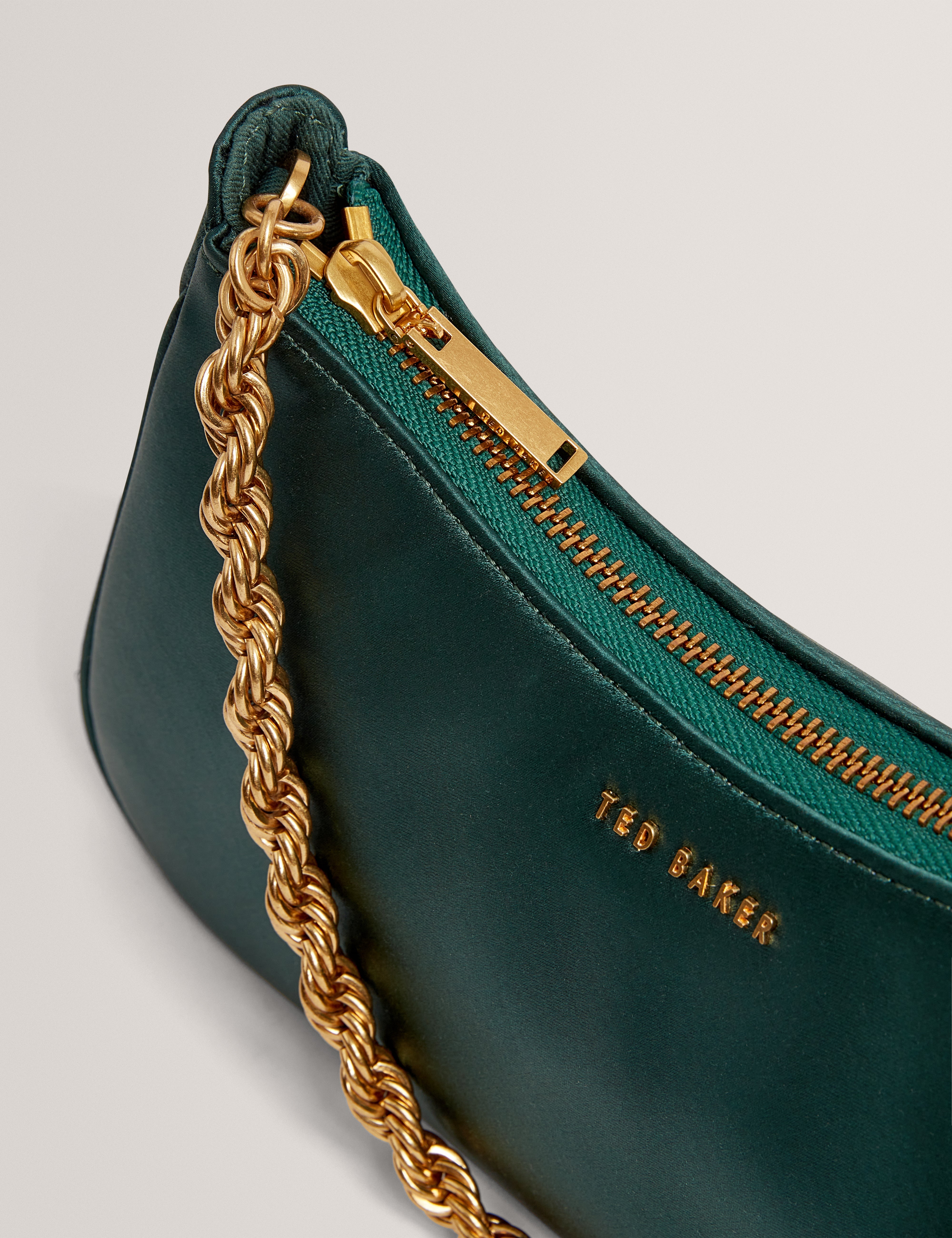 Agnise Chain Detail Satin Shoulder Bag Emerald