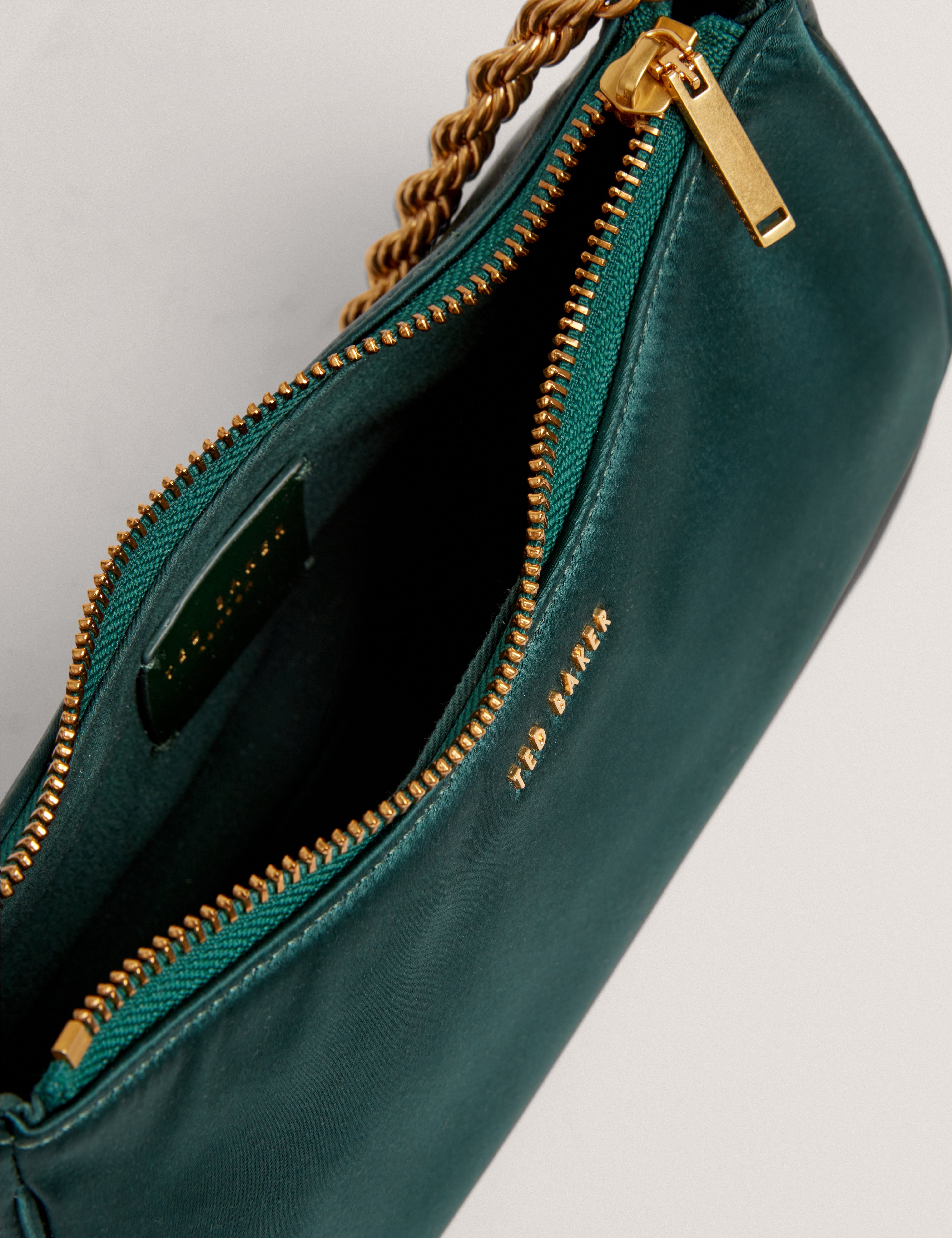 Agnise Chain Detail Satin Shoulder Bag Emerald