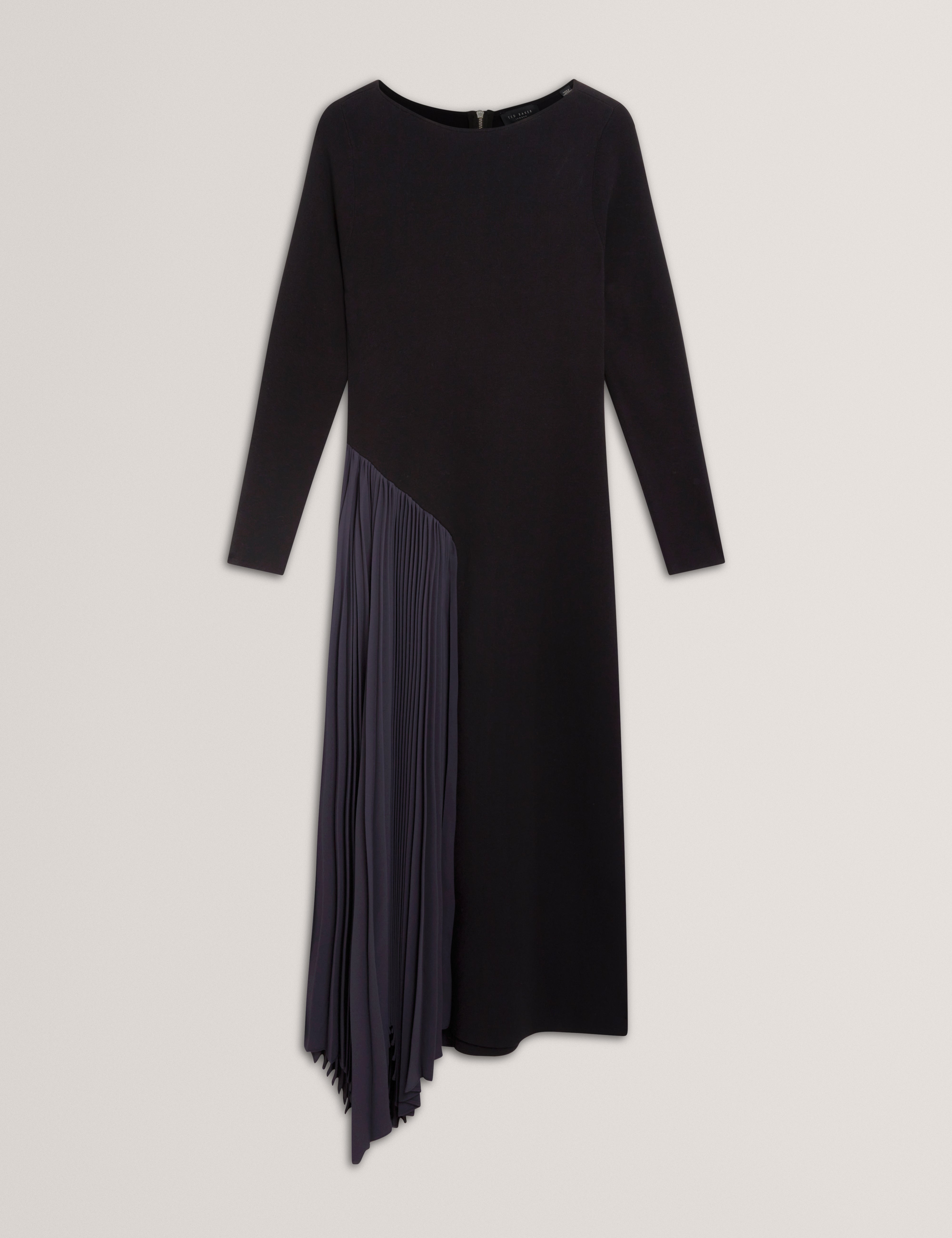 Belviee Long Sleeve Knit Midi Dress With Pleat P Navy