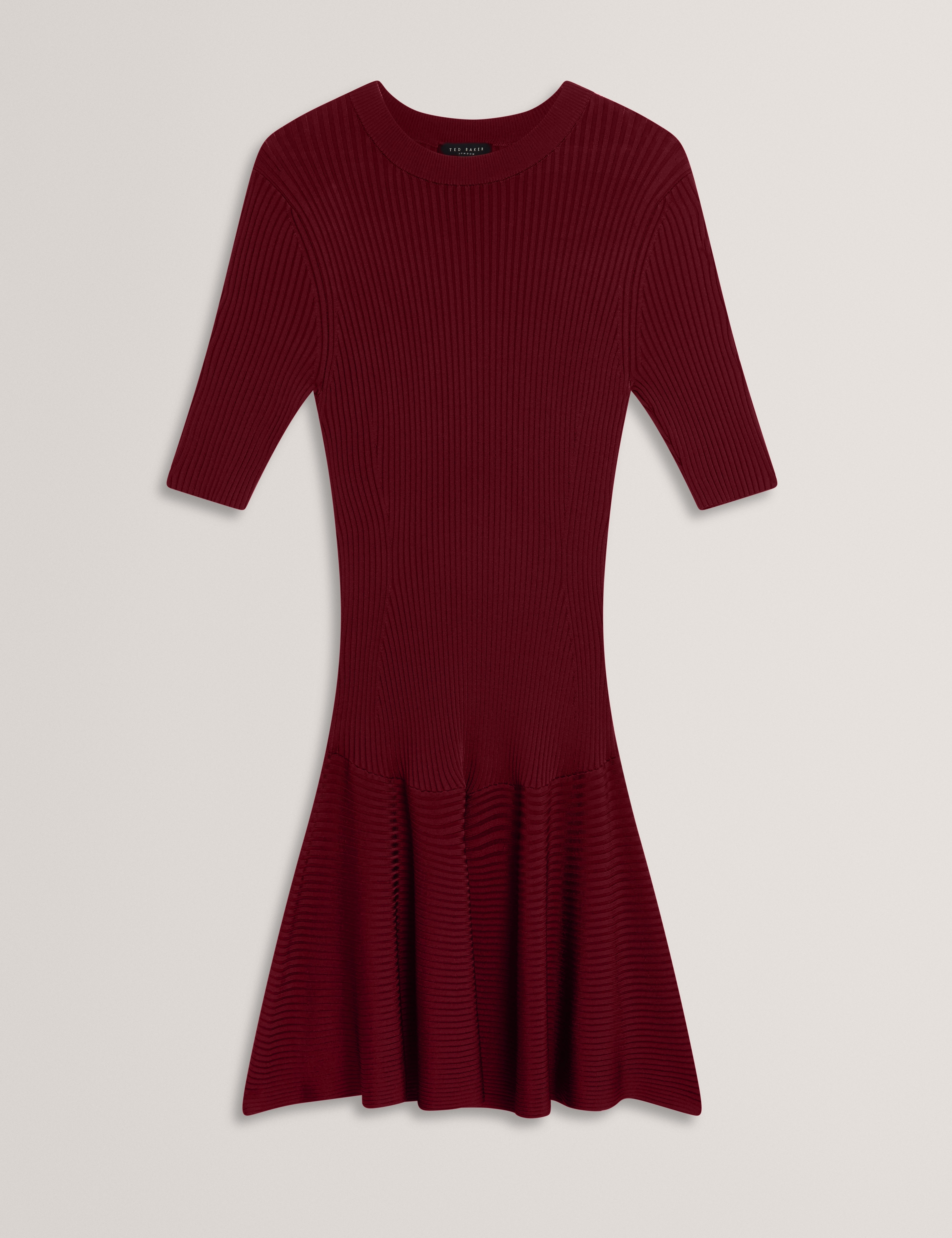 Mahraa Short Sleeve Knitted Mini Dress Maroon