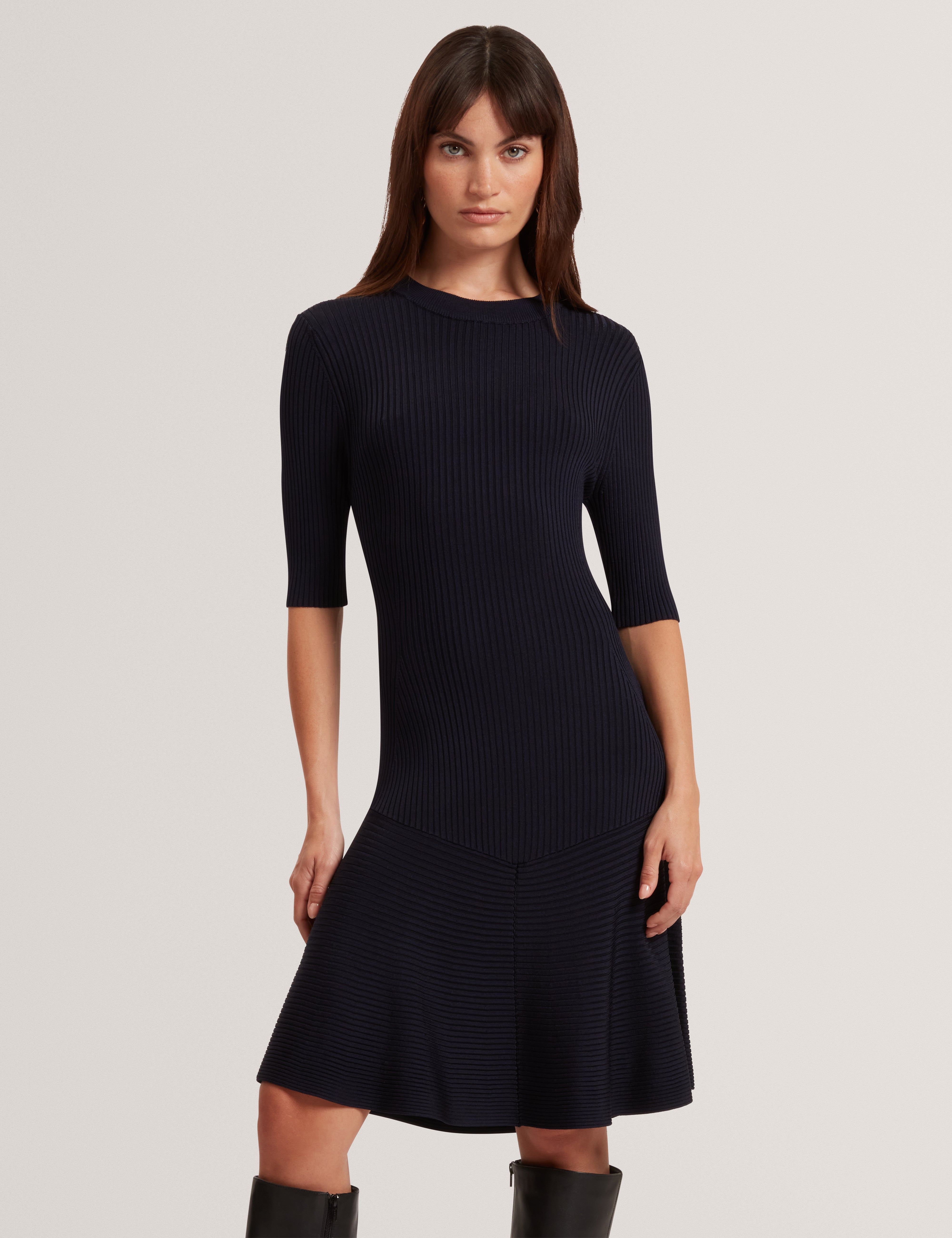Mahraa Short Sleeve Knitted Mini Dress Navy