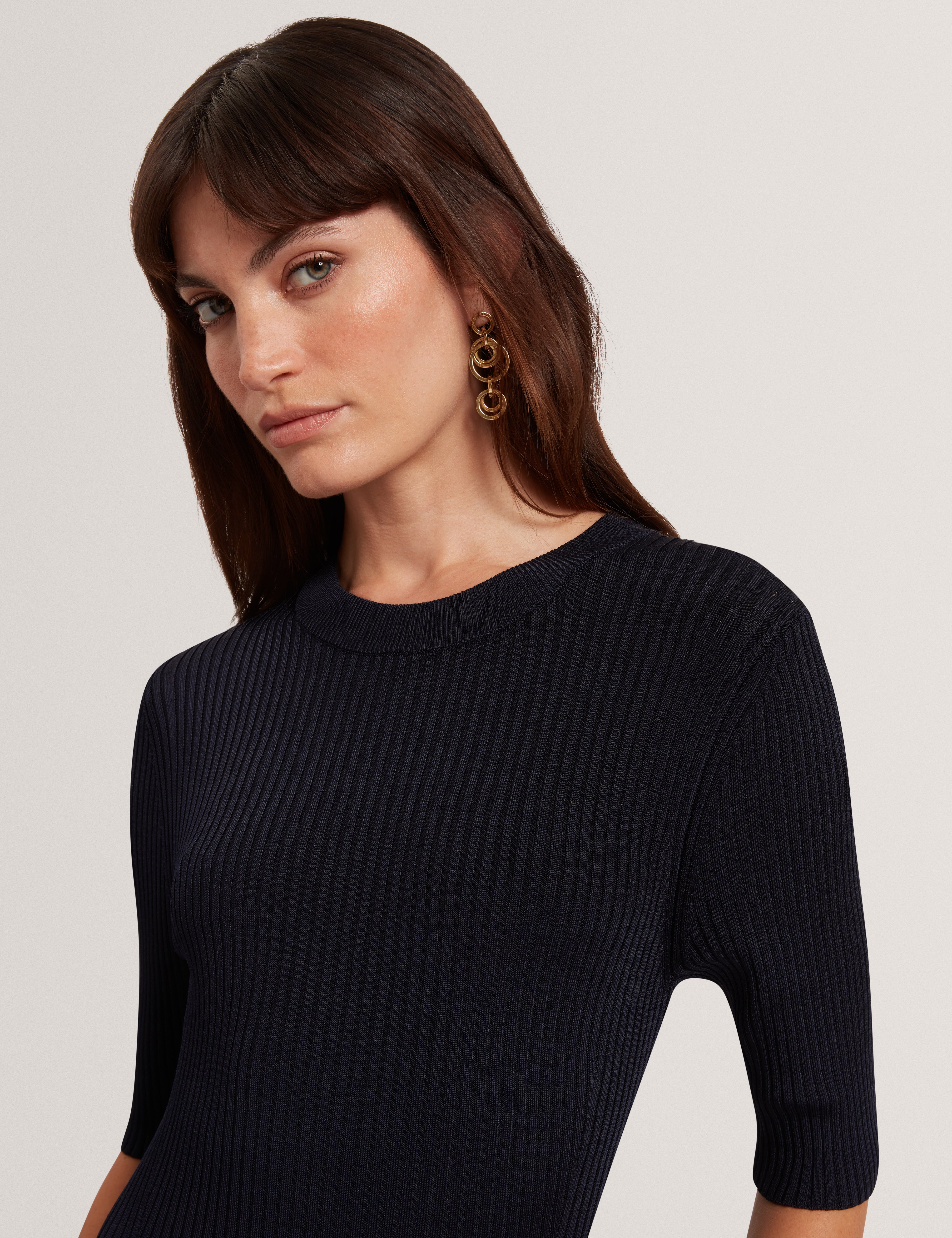 Mahraa Short Sleeve Knitted Mini Dress Navy