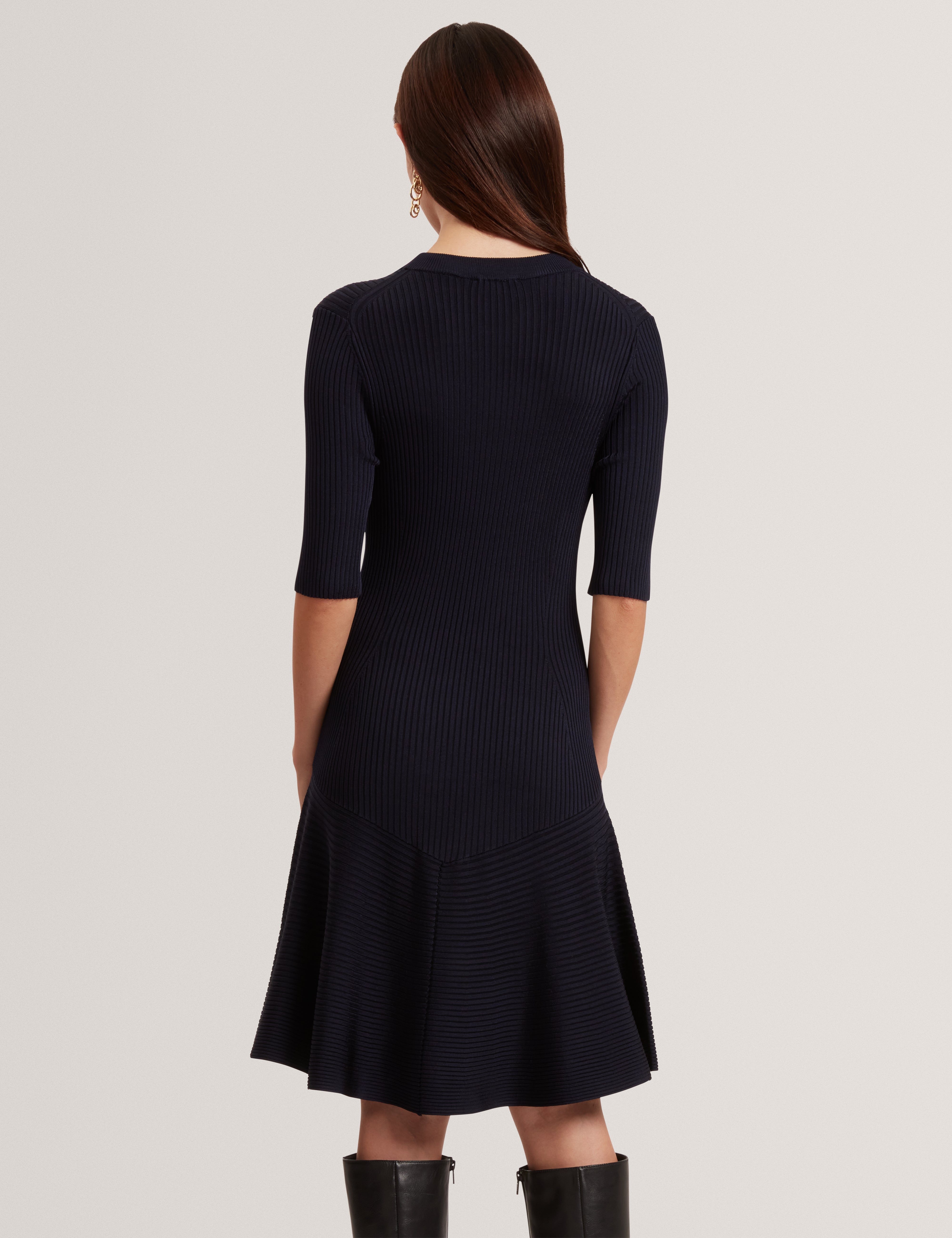 Mahraa Short Sleeve Knitted Mini Dress Navy