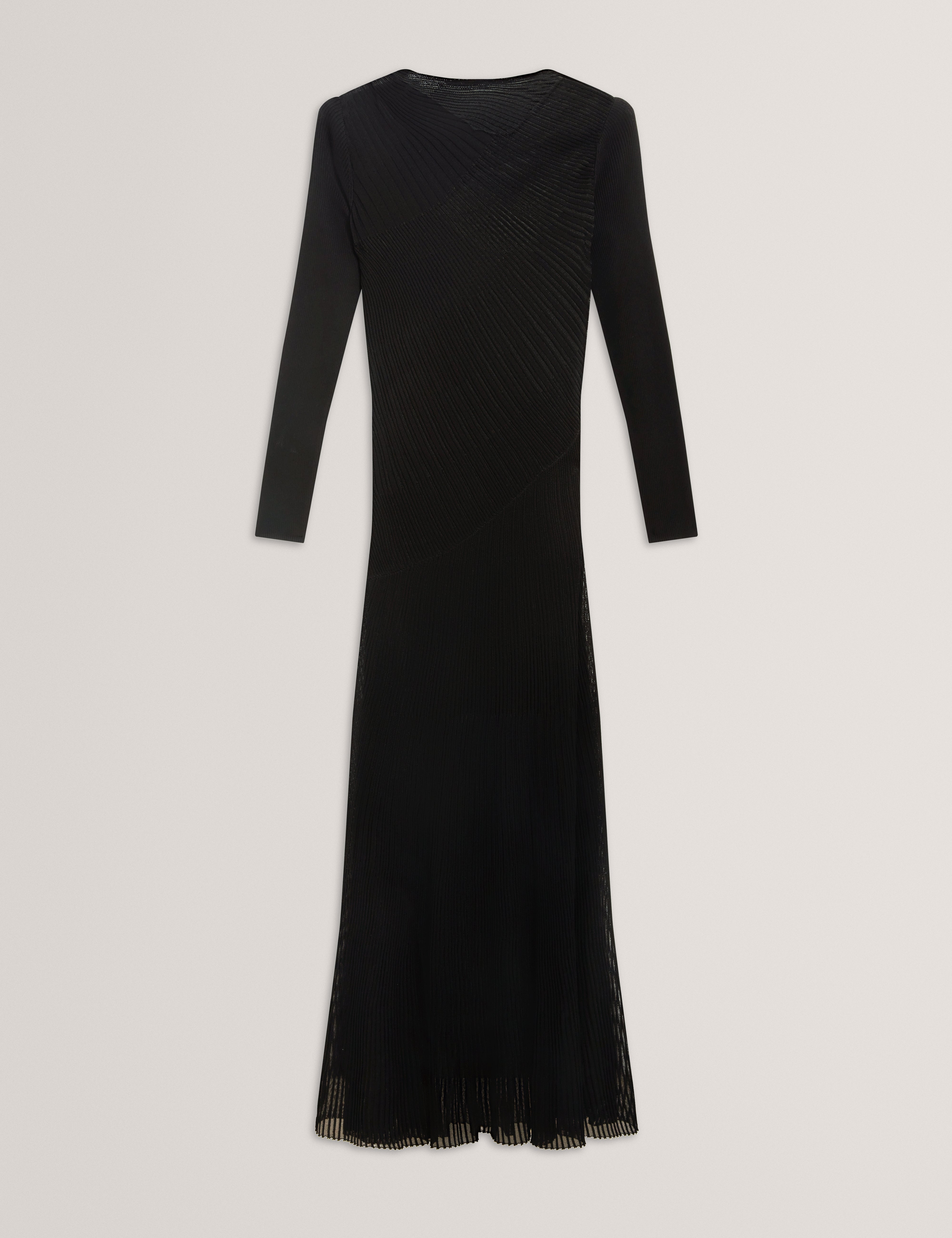 Occasa Long Sleeve Sheer Detail Knitted Midi Dress Black