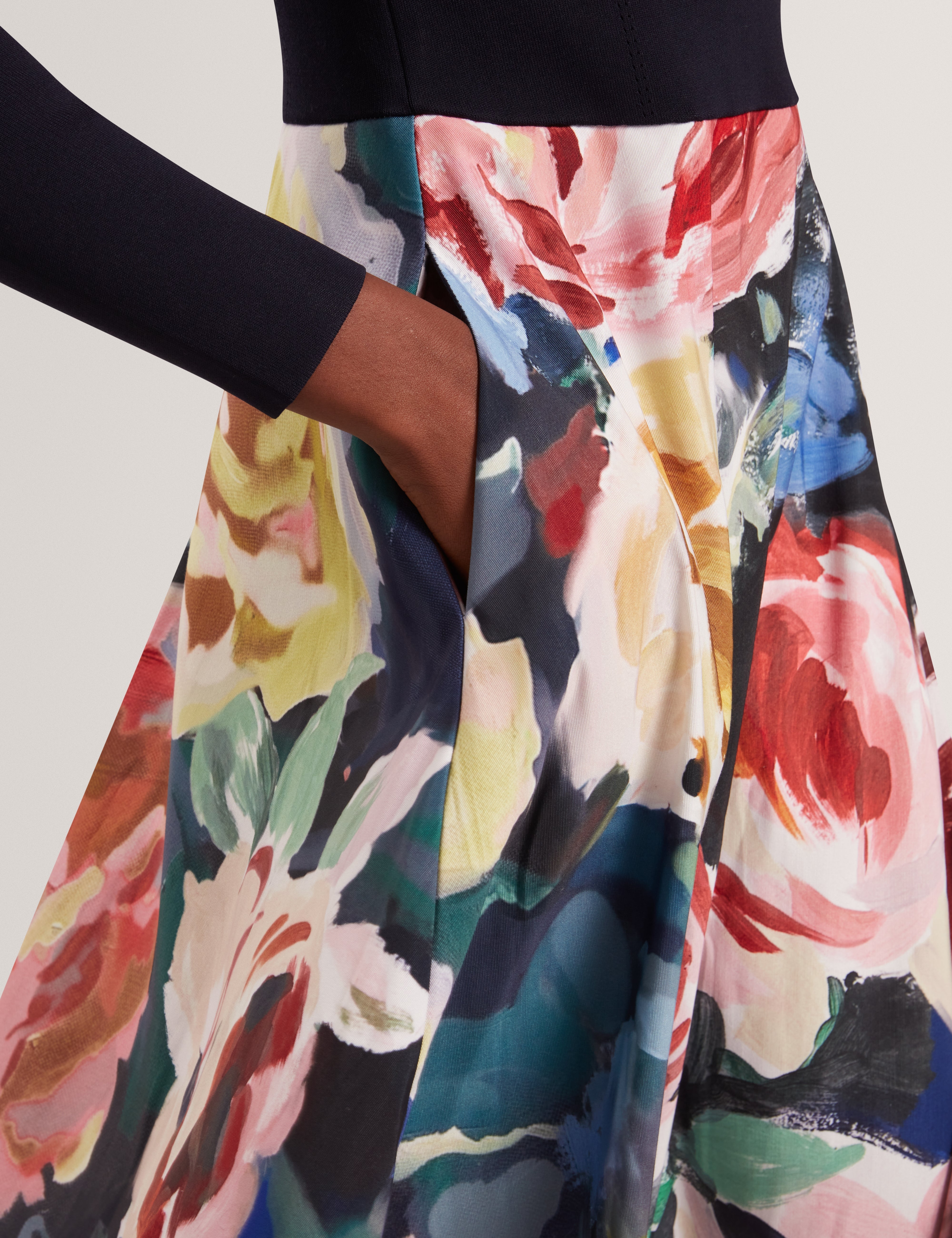 Patriia Midi Dress With Printed Ottoman Skirt Navy