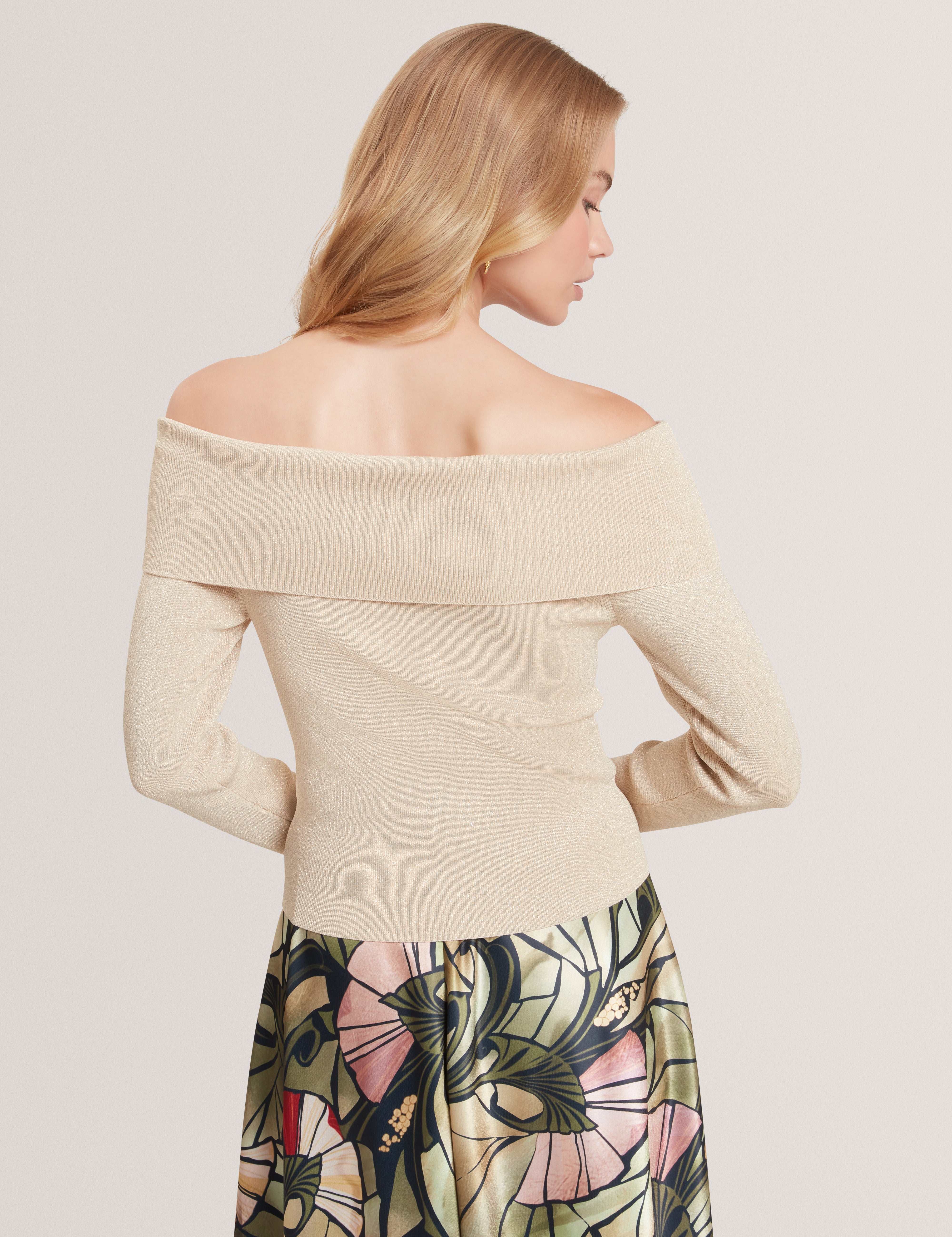 Laycii Off The Shoulder Metallic Knit Top Natural