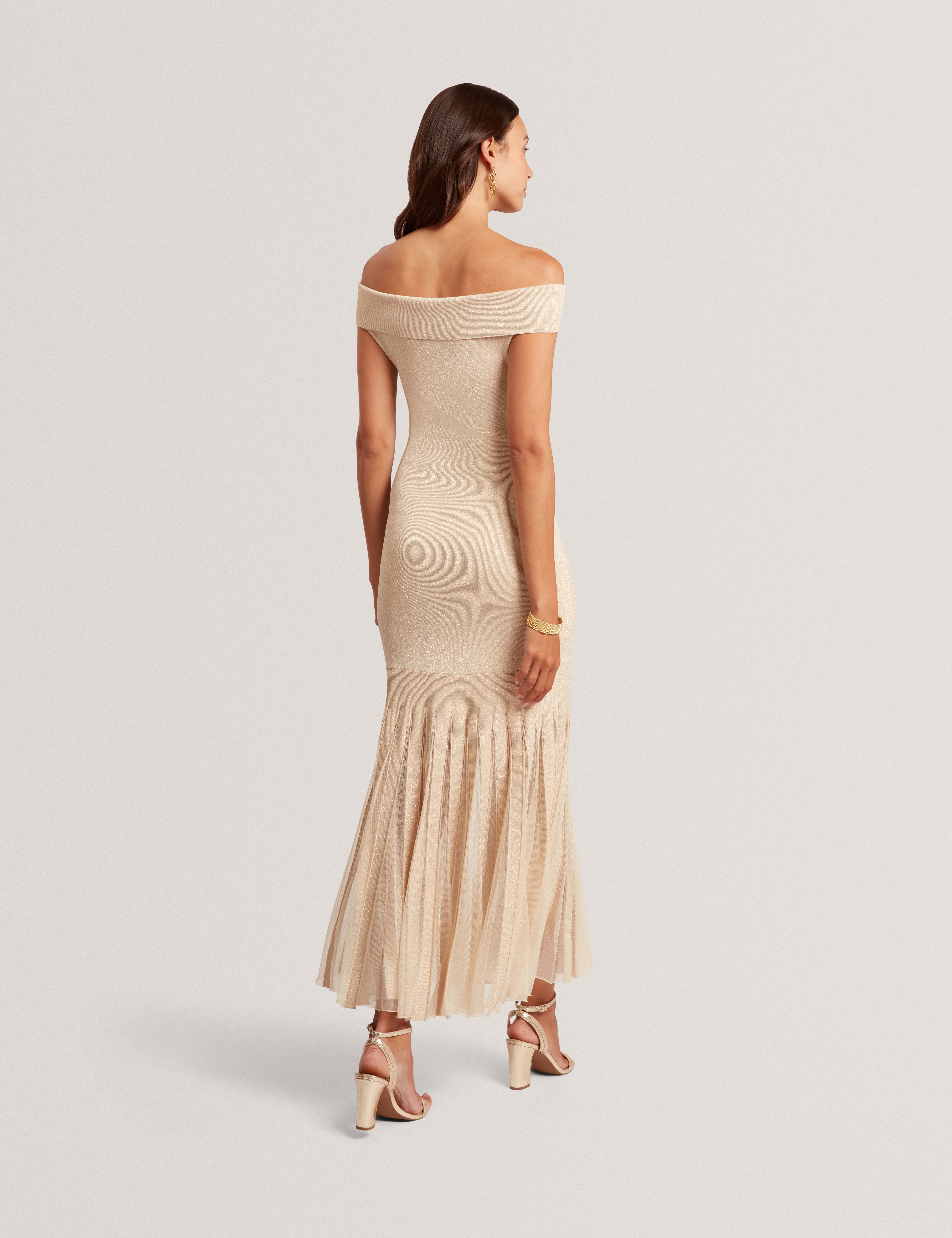 Rylla Off The Shoulder Knitted Maxi Dress Natural