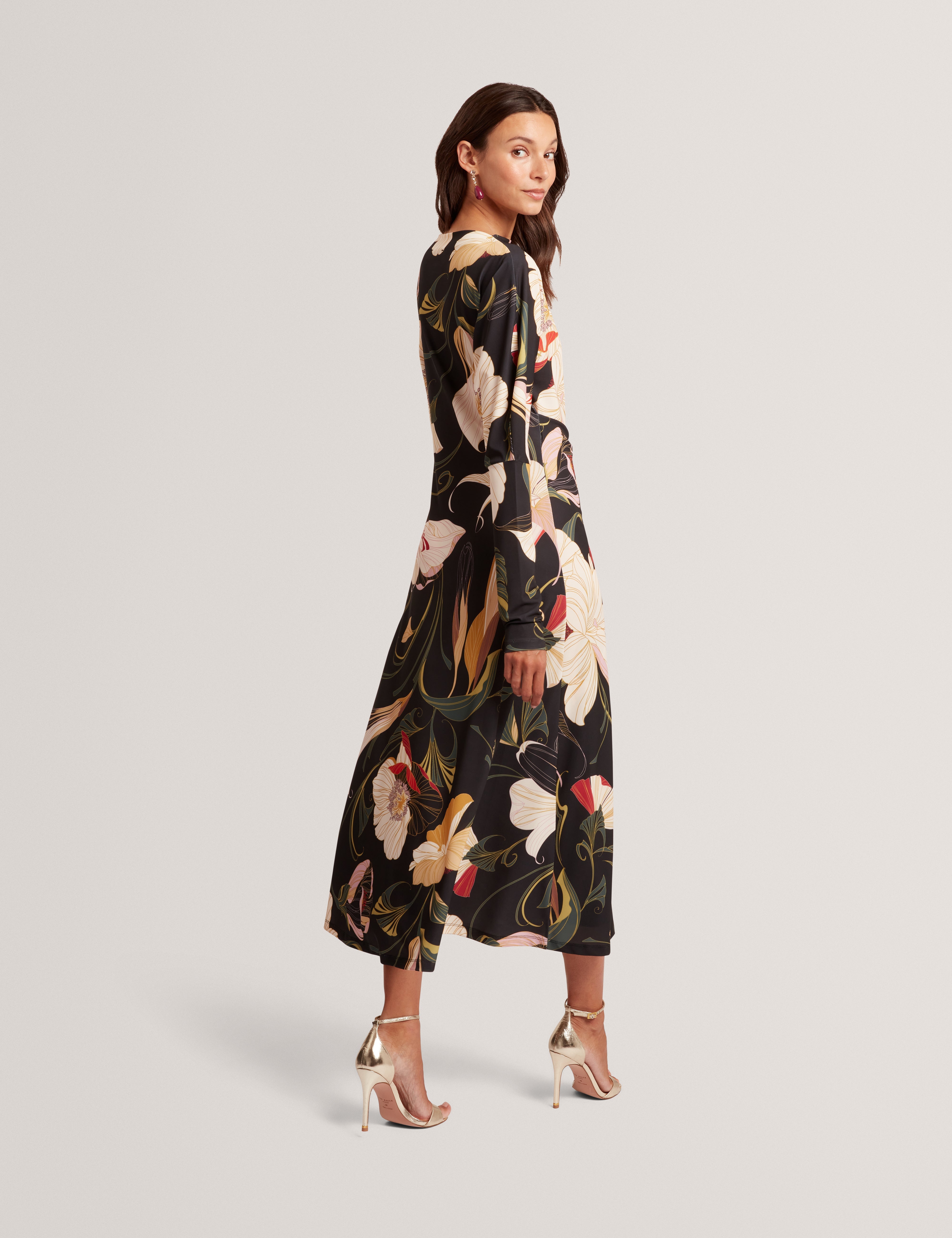 Lawria Print Wrap Midi Dress Black