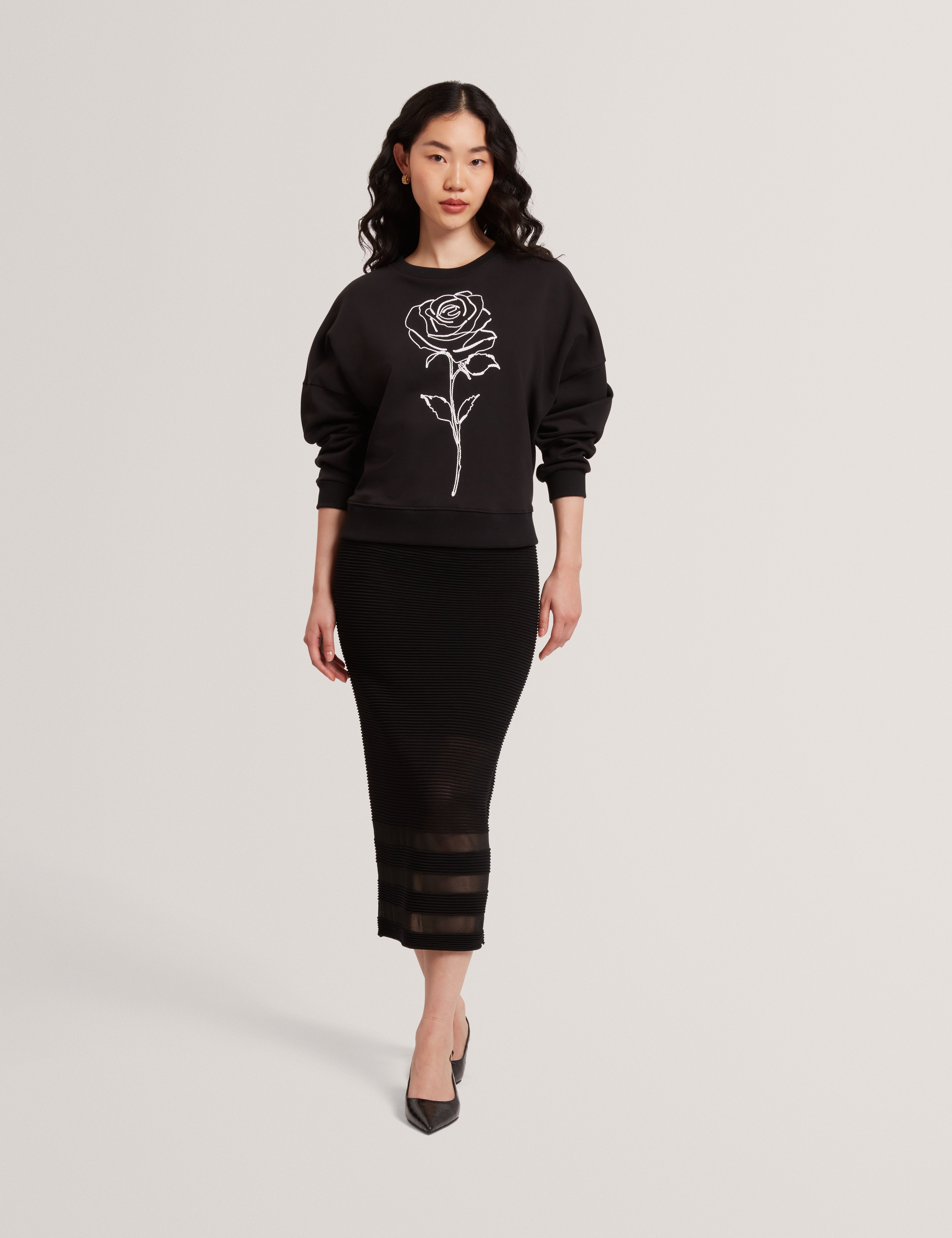 مارسيا سويت شيرت أسود مطبوع