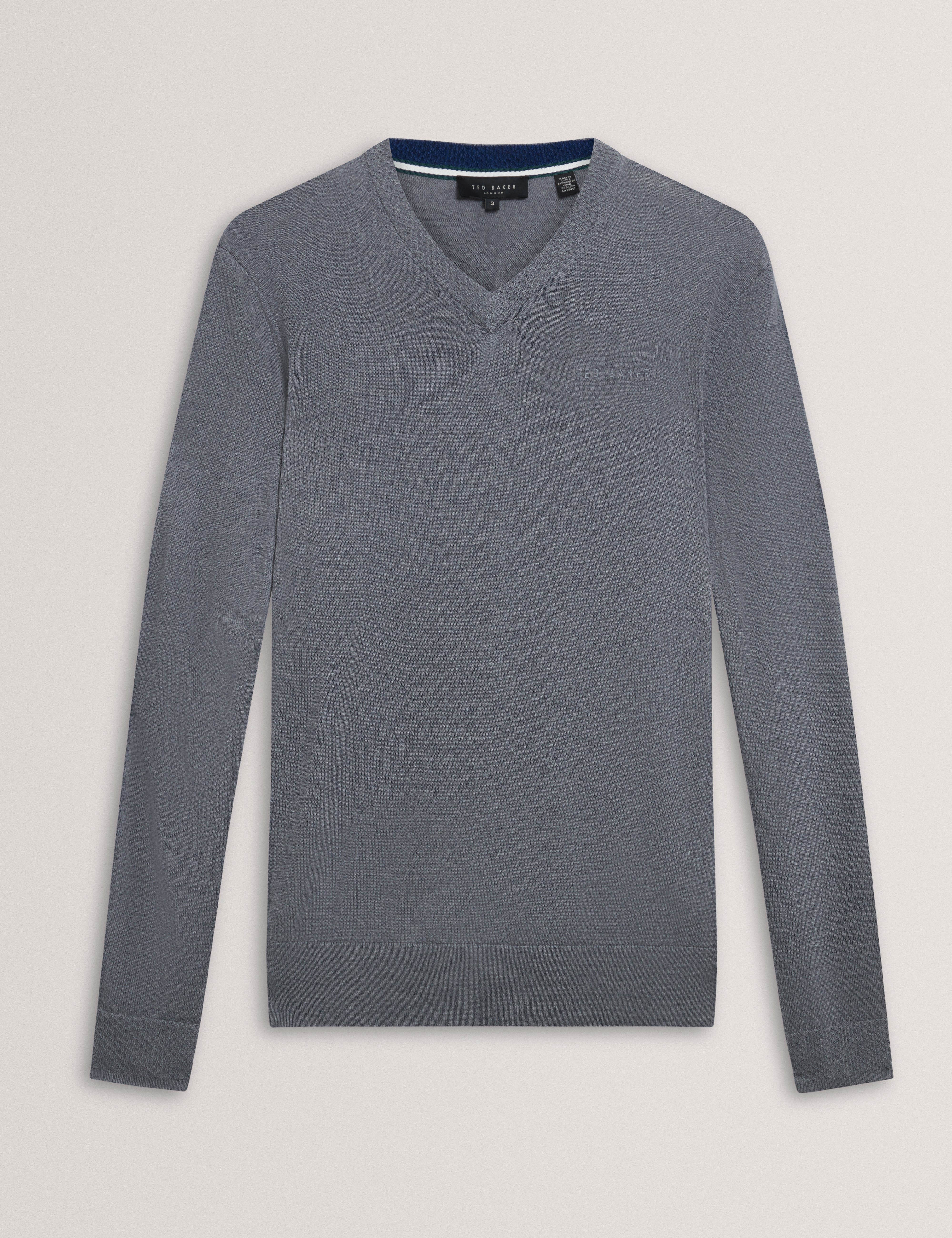Resye Branded Merino V-Neck Jumper Mid-Grey