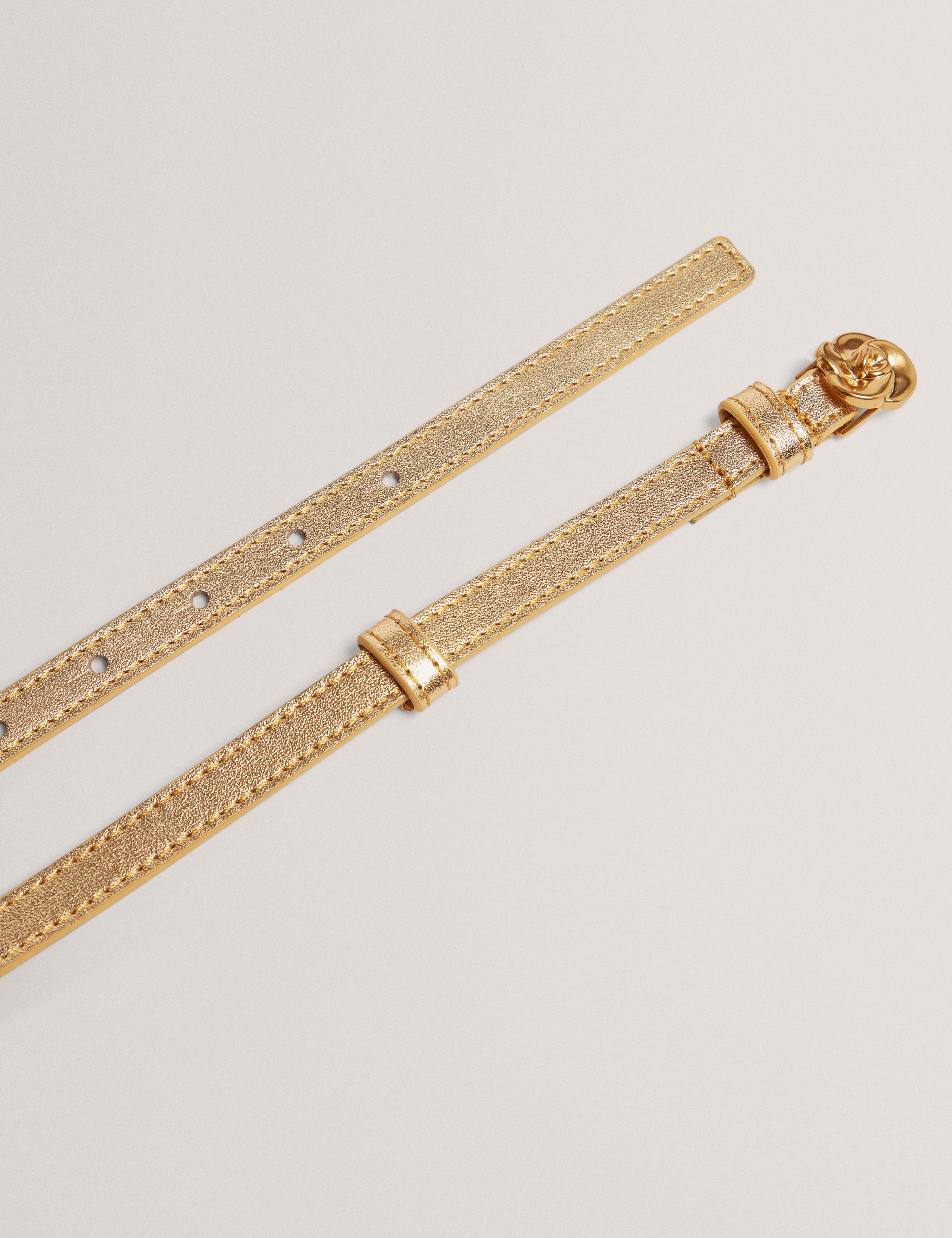 حزام روسو الجلدي المعدني مع أجزاء معدنية باللون الوردي الذهبي