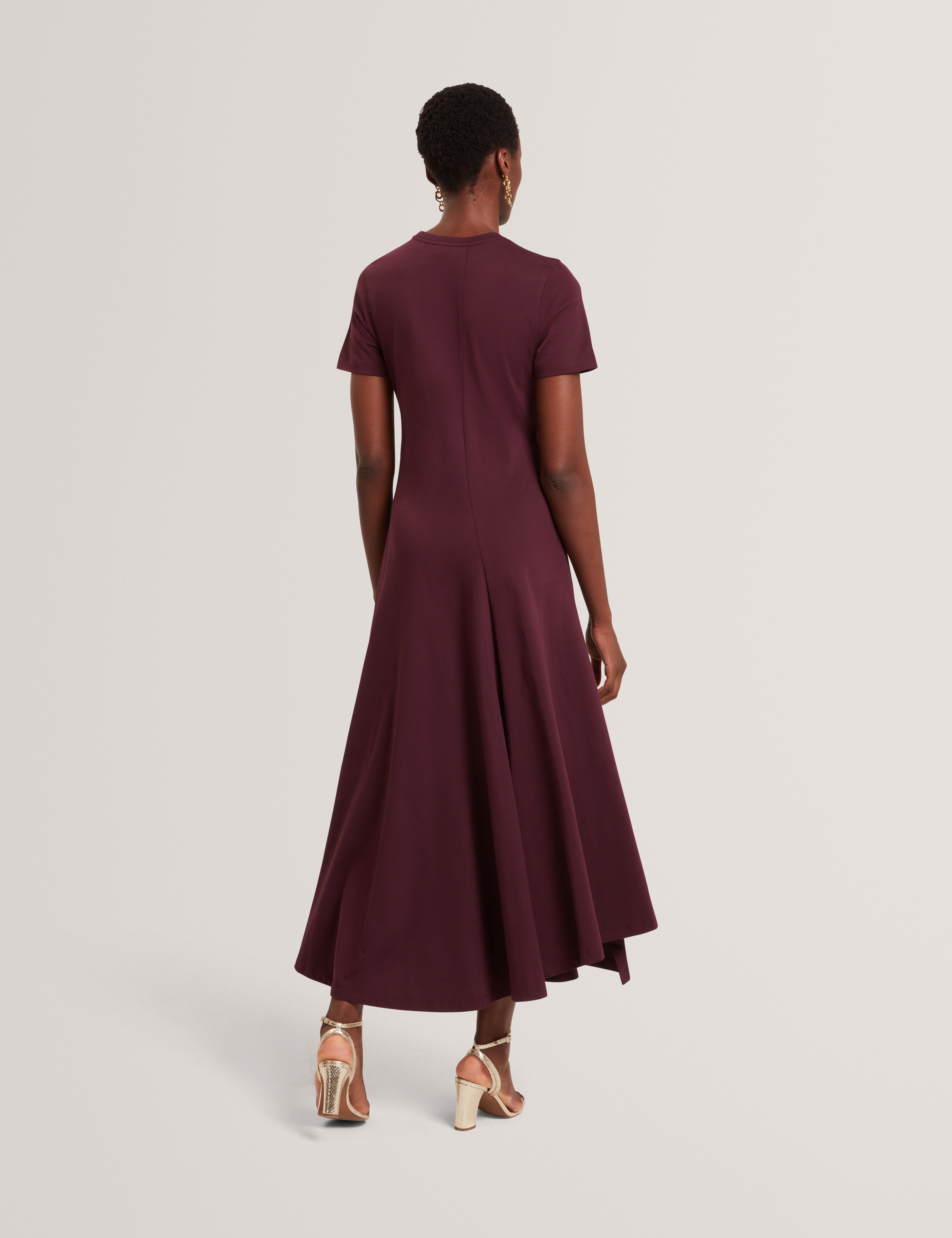 Fuusia Jersey Panelled Short Sleeve Midi Dress Oxblood