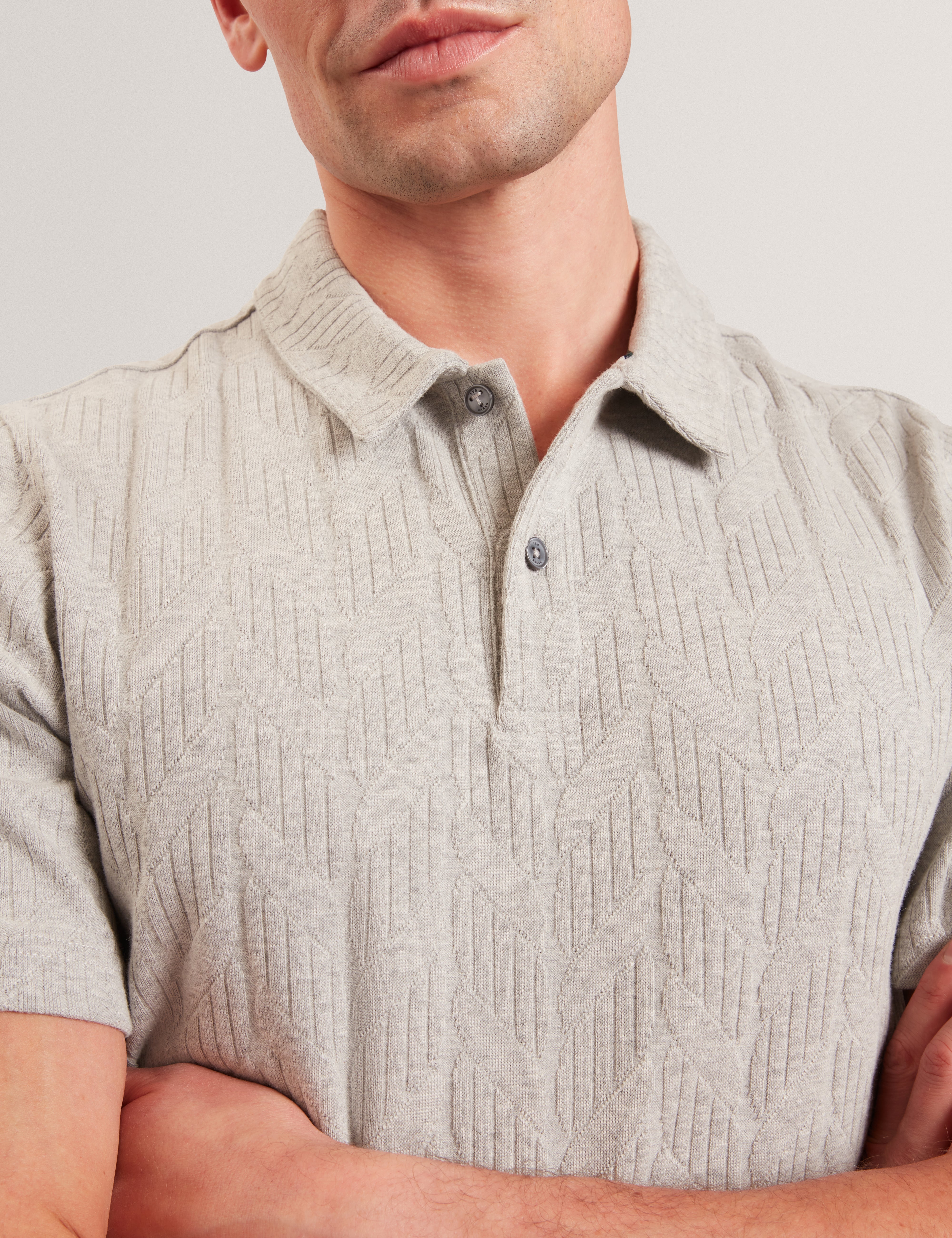 تي شيرت بولو بأكمام قصيرة وخياطة كابل من ريمبران - رمادي فاتح