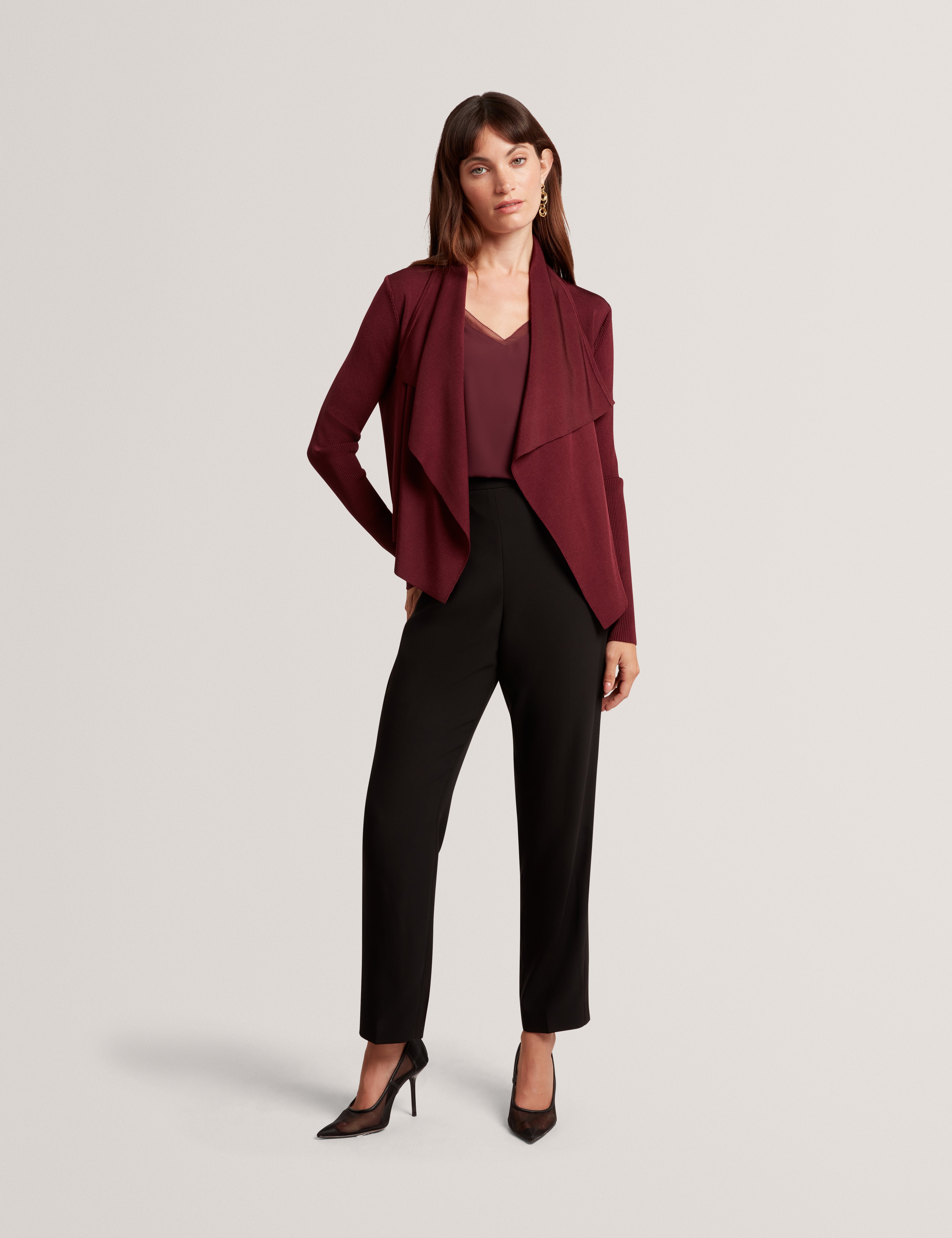 Elliyy Waterfall Front Cardigan Maroon
