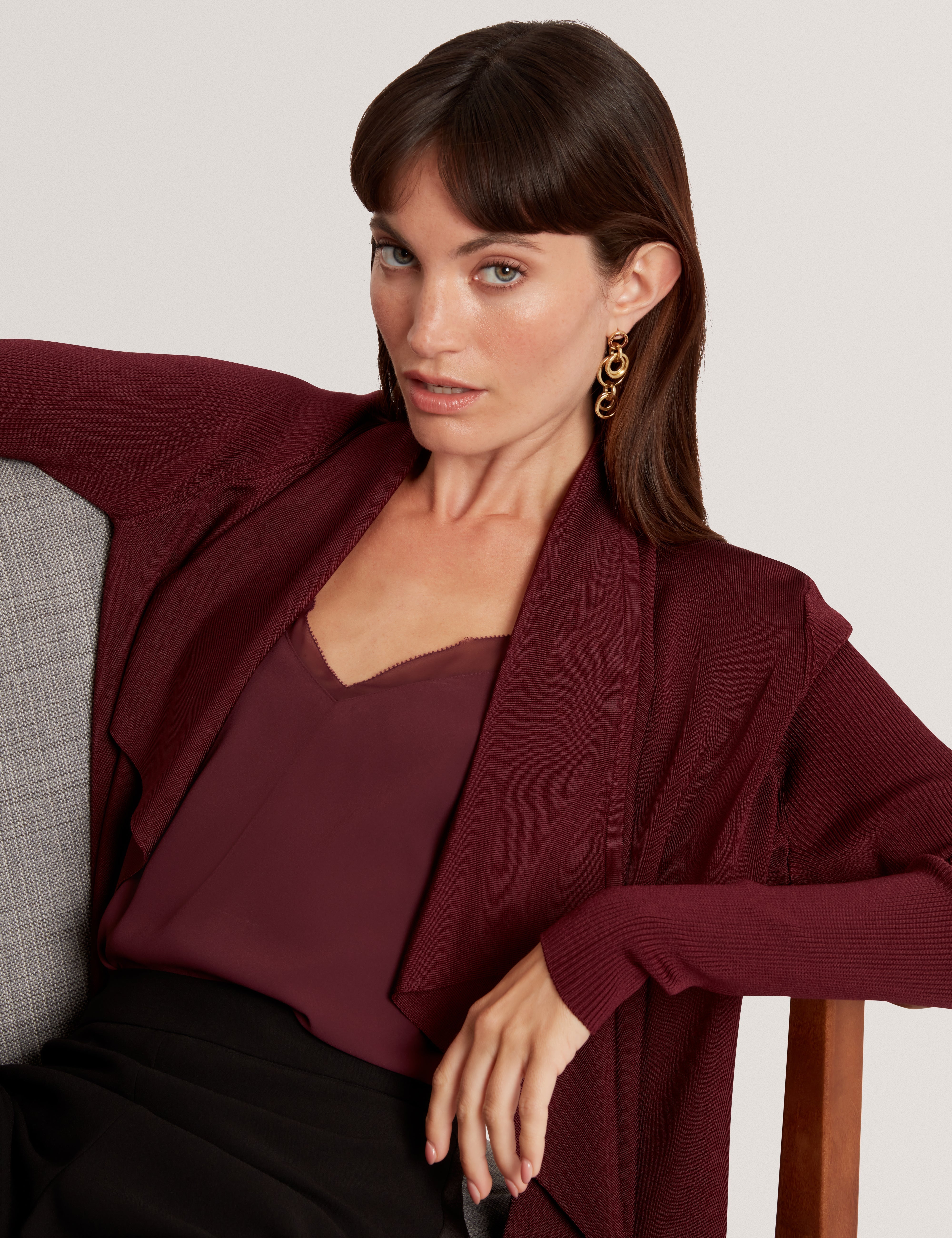 Elliyy Waterfall Front Cardigan Maroon