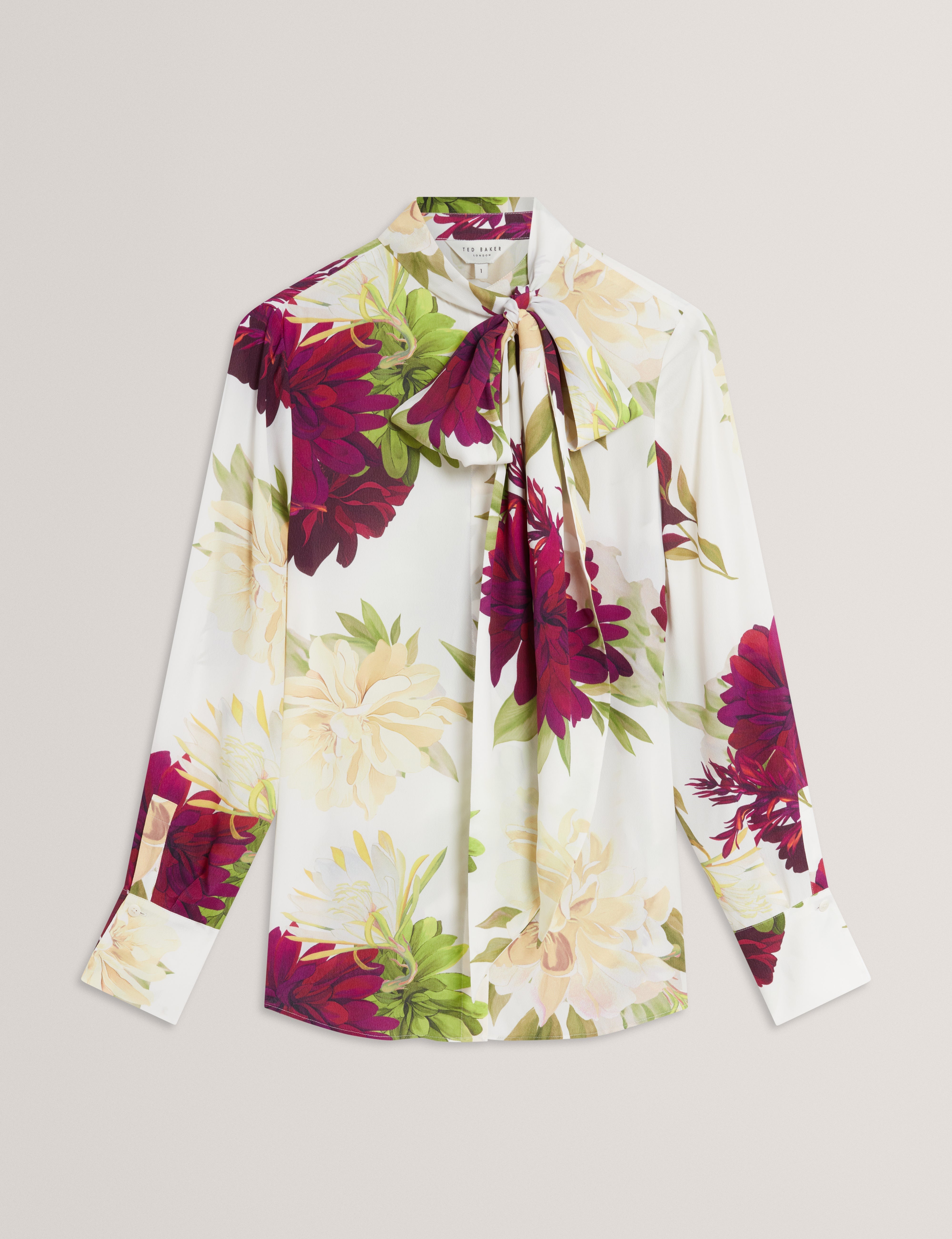 Marzena Printed Scarf Detail Long Sleeve Blouse Ivory