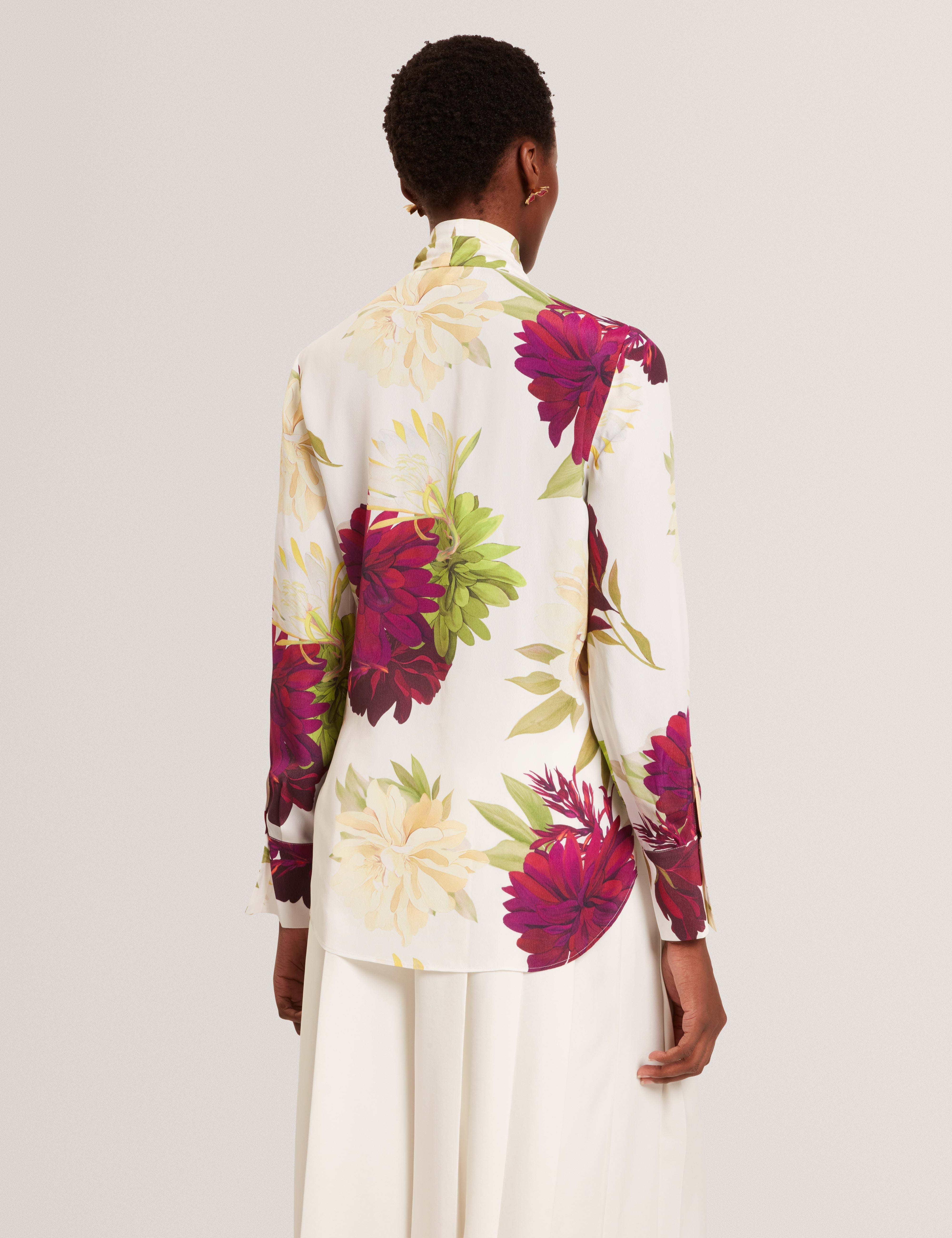 Marzena Printed Scarf Detail Long Sleeve Blouse Ivory