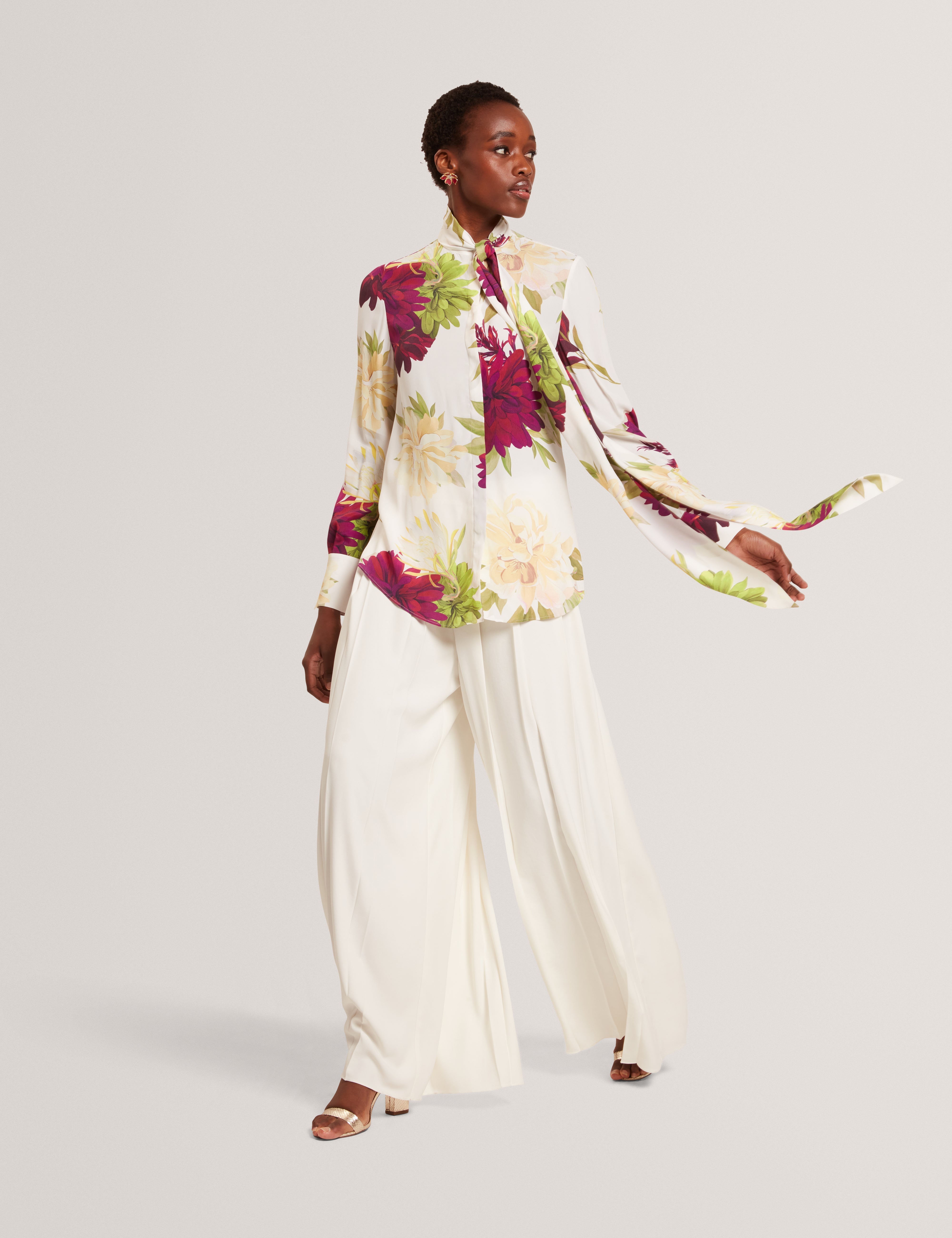 Marzena Printed Scarf Detail Long Sleeve Blouse Ivory