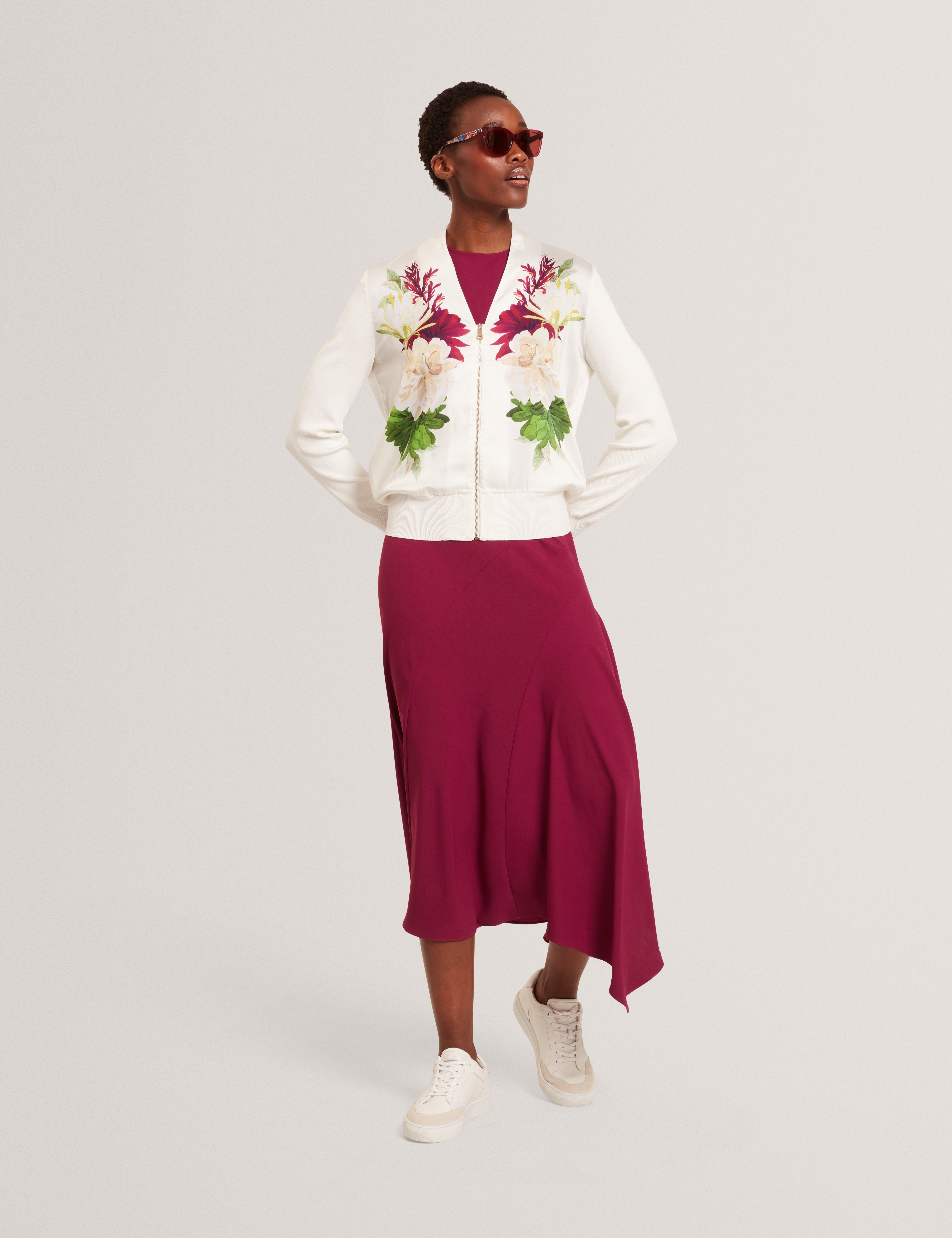Izaa Printed Woven Front Zipped Cardigan Ivory