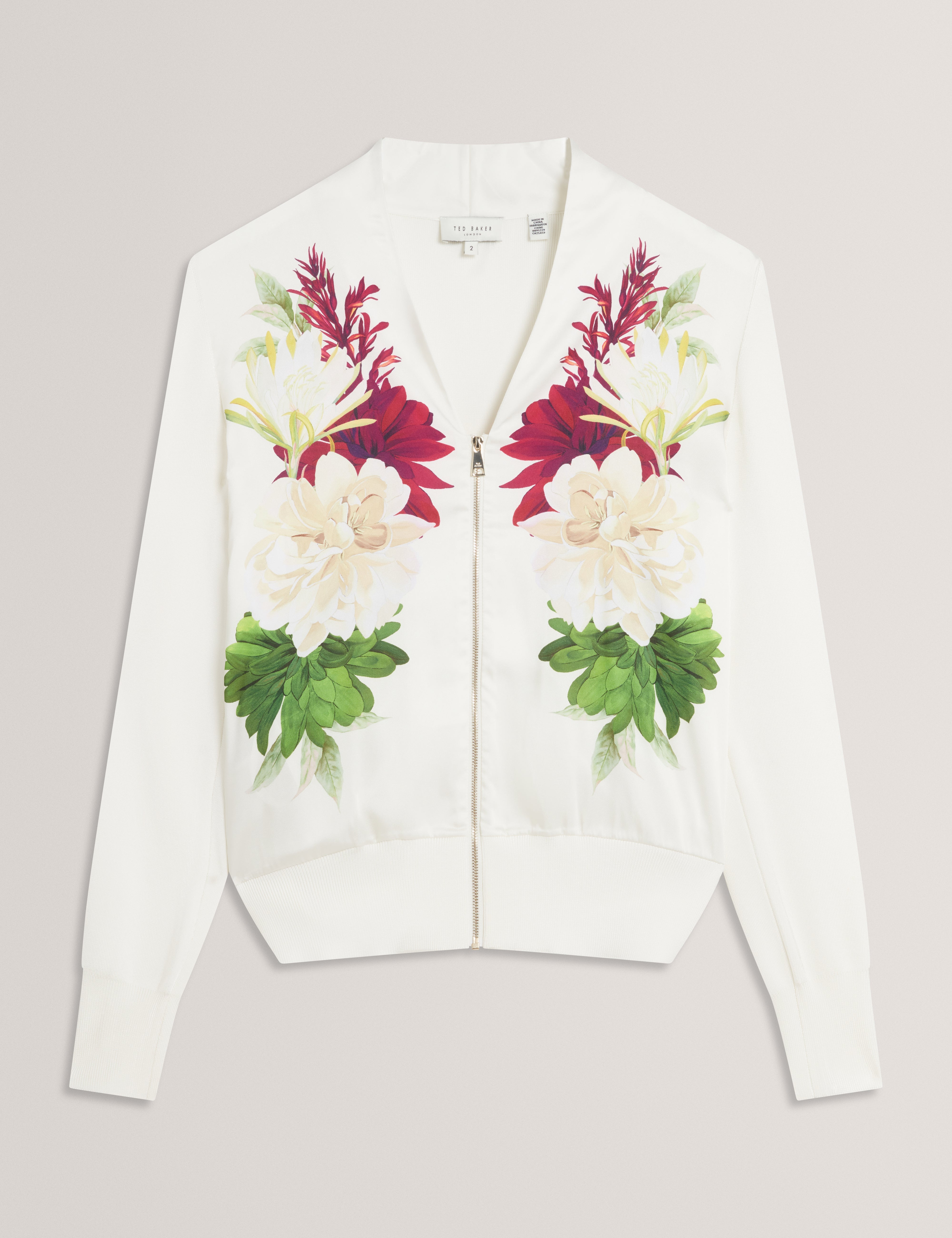 Izaa Printed Woven Front Zipped Cardigan Ivory