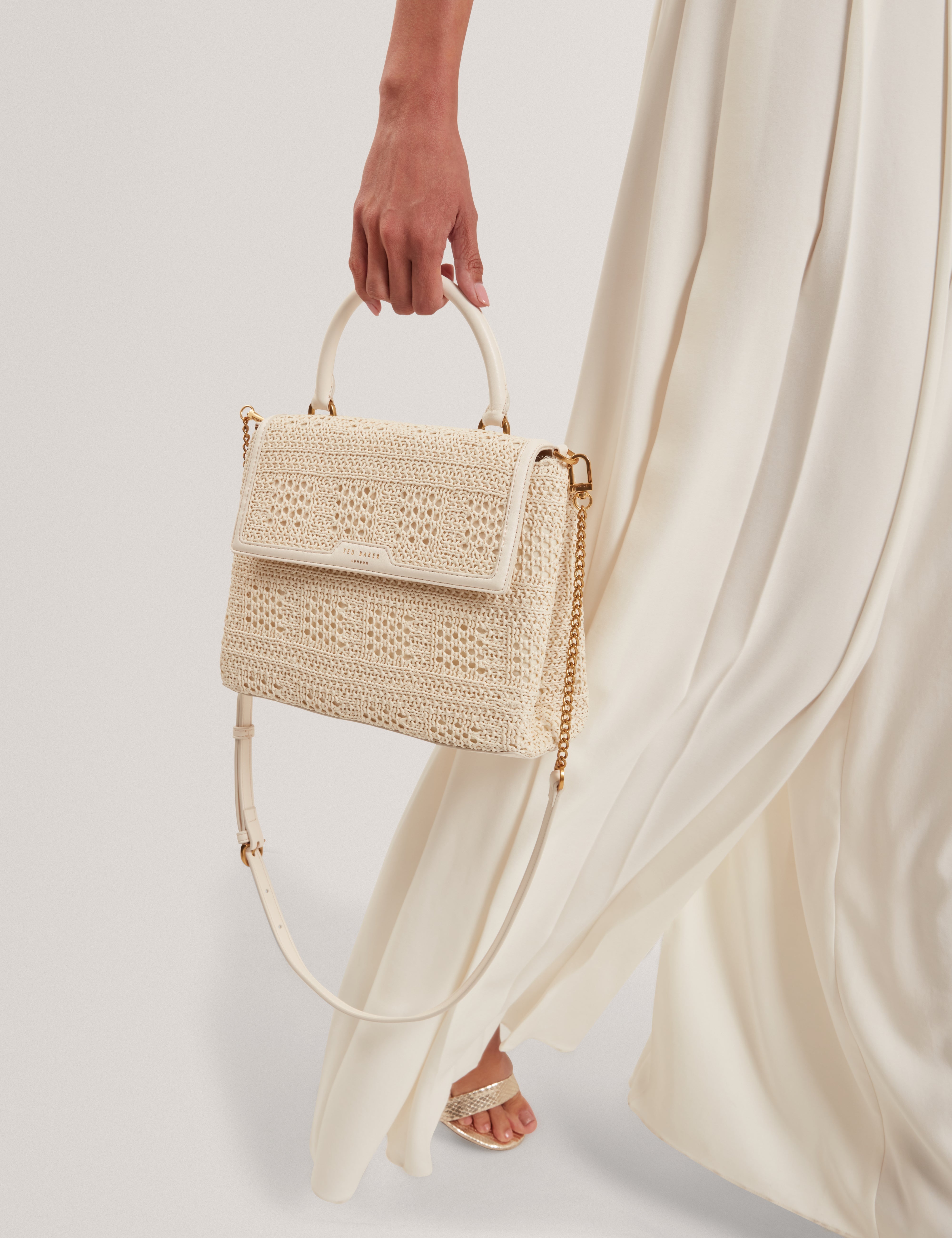 Pamissa Raffia Straw Top Handle Bag Ivory