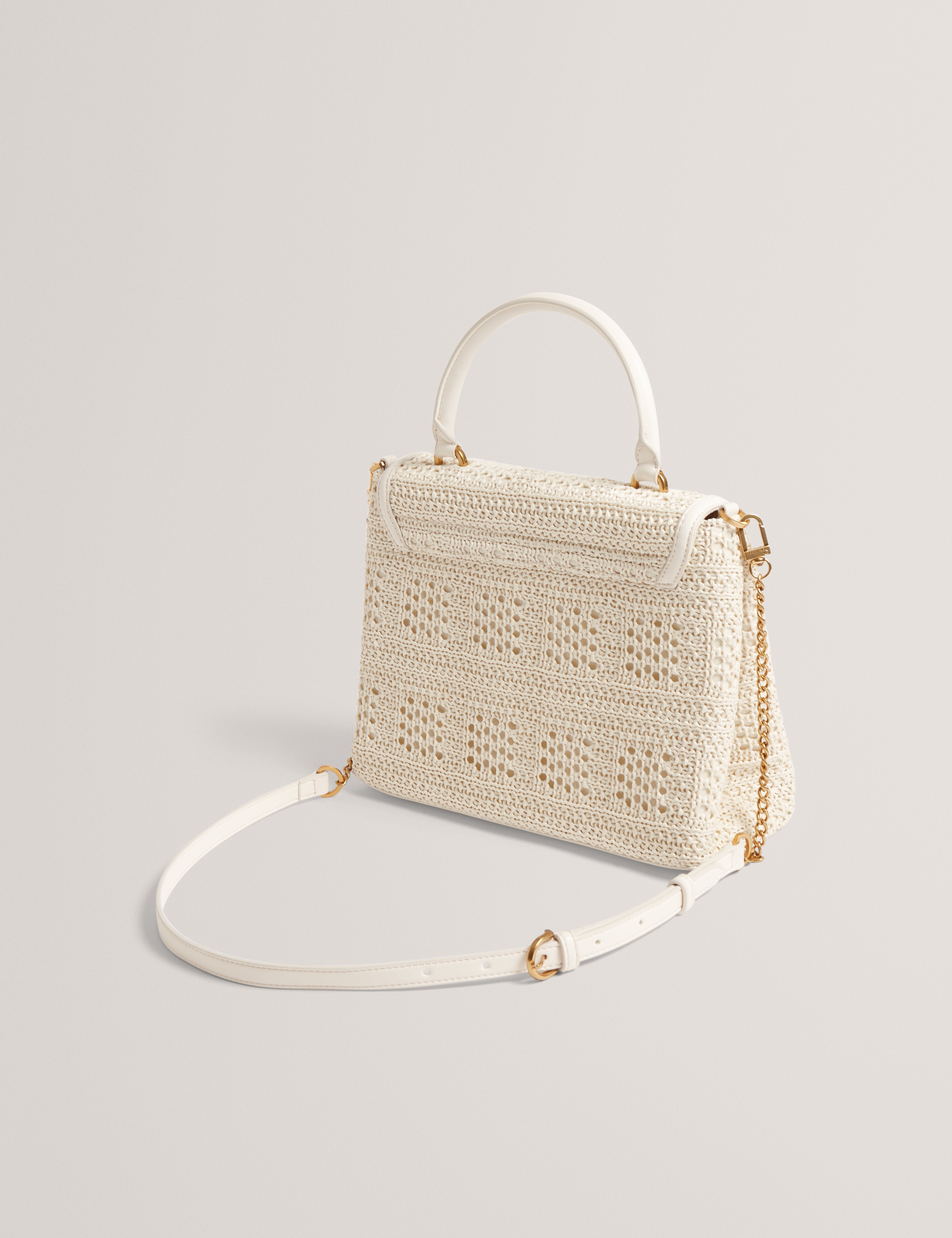 Pamissa Raffia Straw Top Handle Bag Ivory
