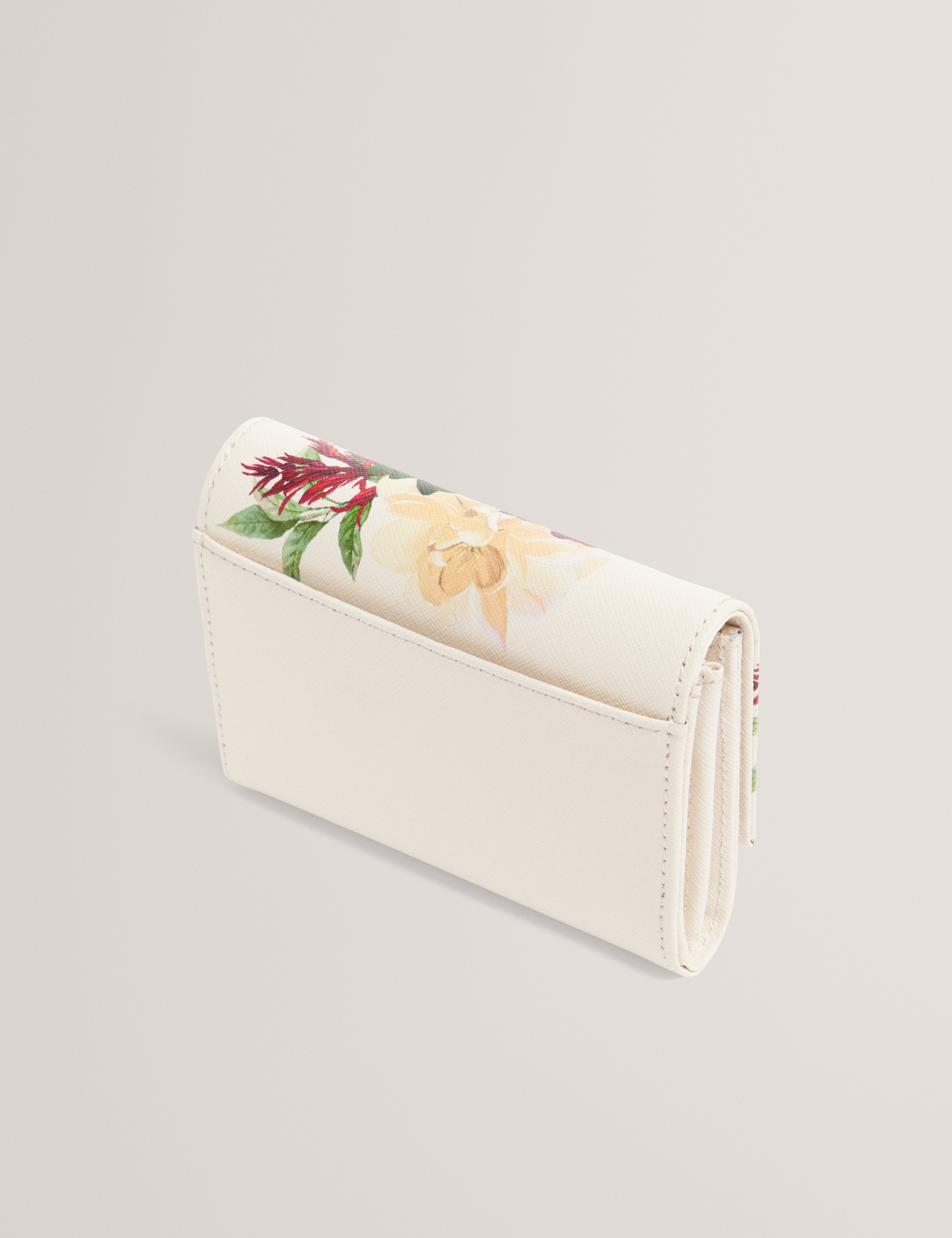 Bouqets Small Printed Floral Flapover Purse Cream