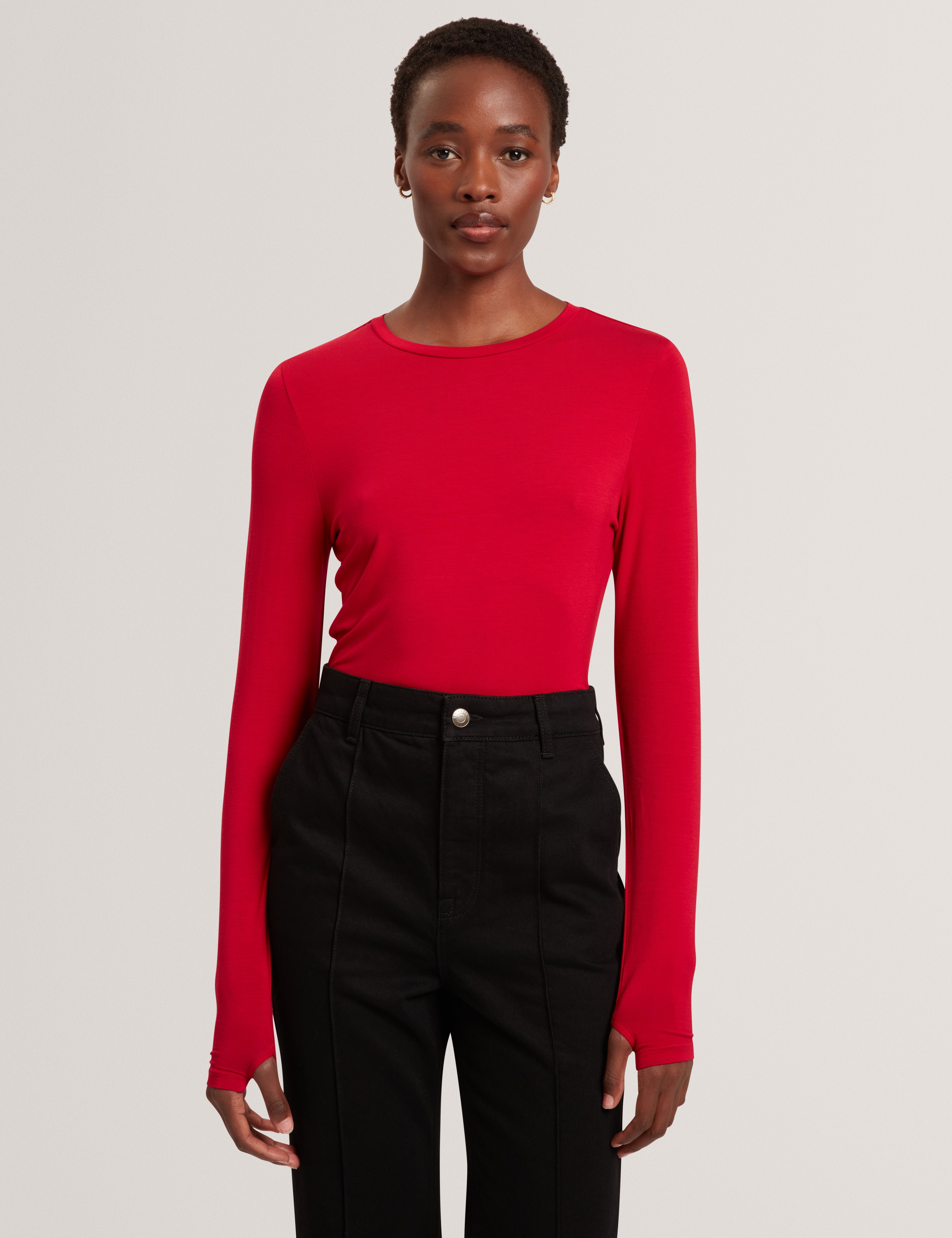 Arania Long Sleeve Fitted Jersey Top Dk-Red