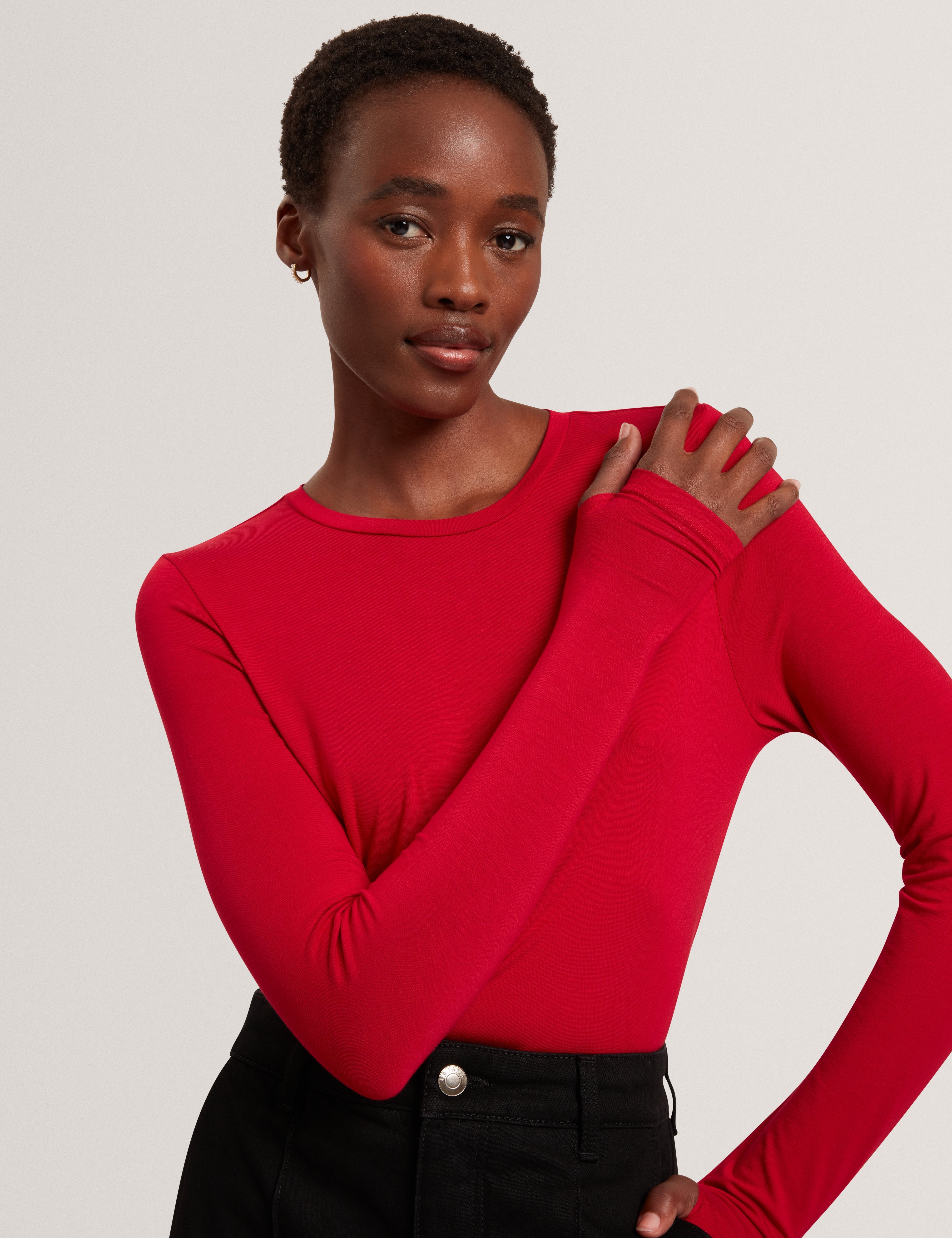 Arania Long Sleeve Fitted Jersey Top Dk-Red