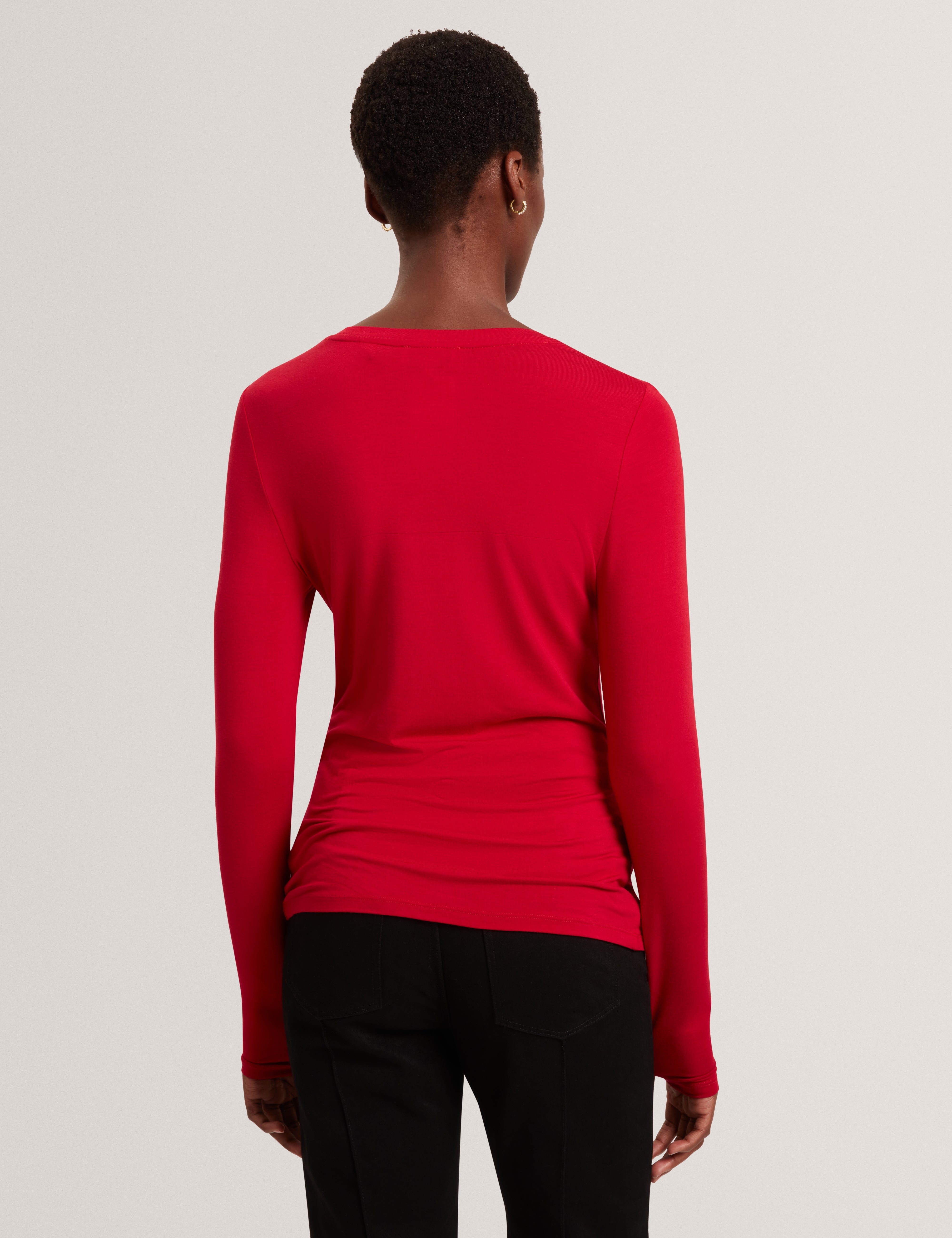 Arania Long Sleeve Fitted Jersey Top Dk-Red