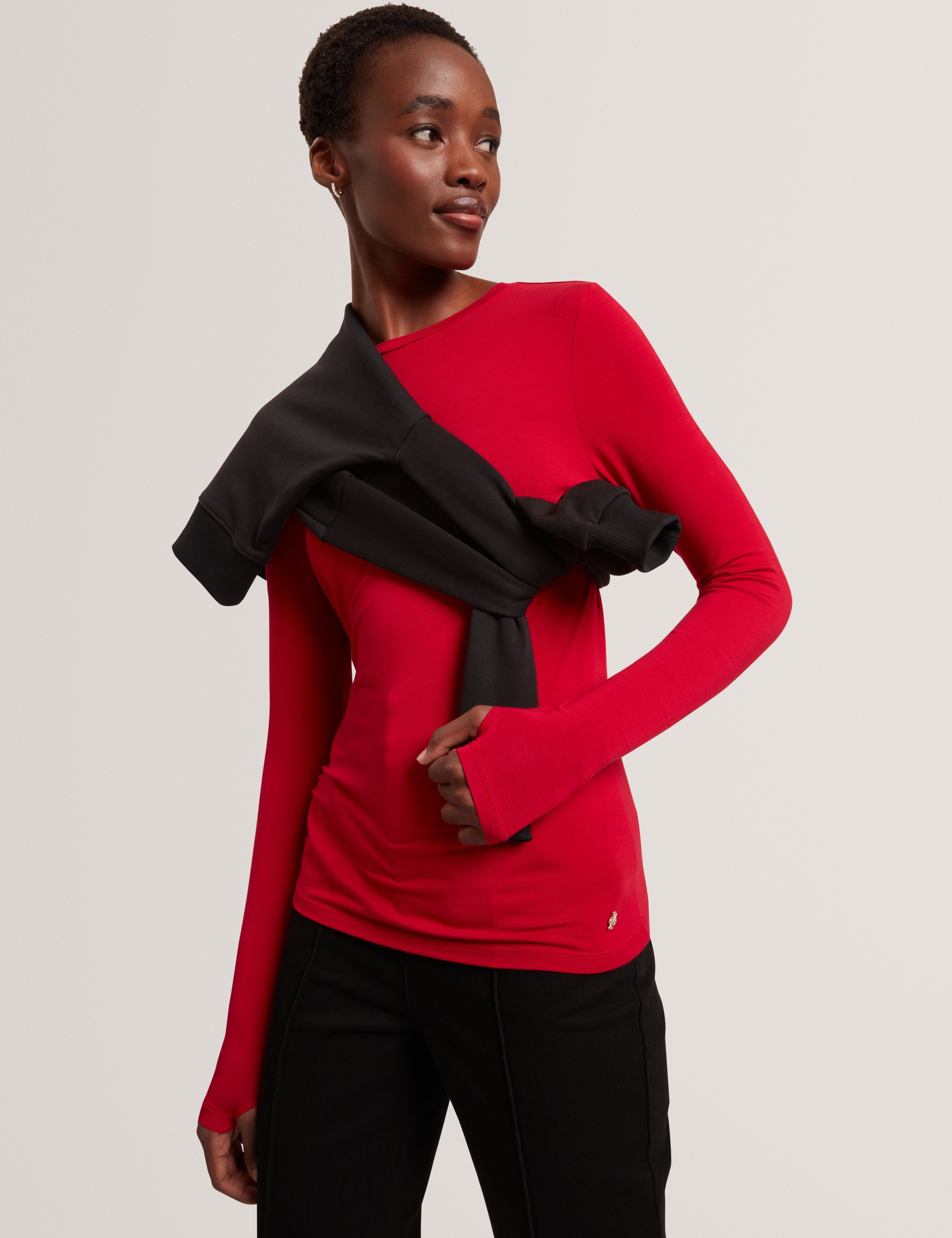 Arania Long Sleeve Fitted Jersey Top Dk-Red
