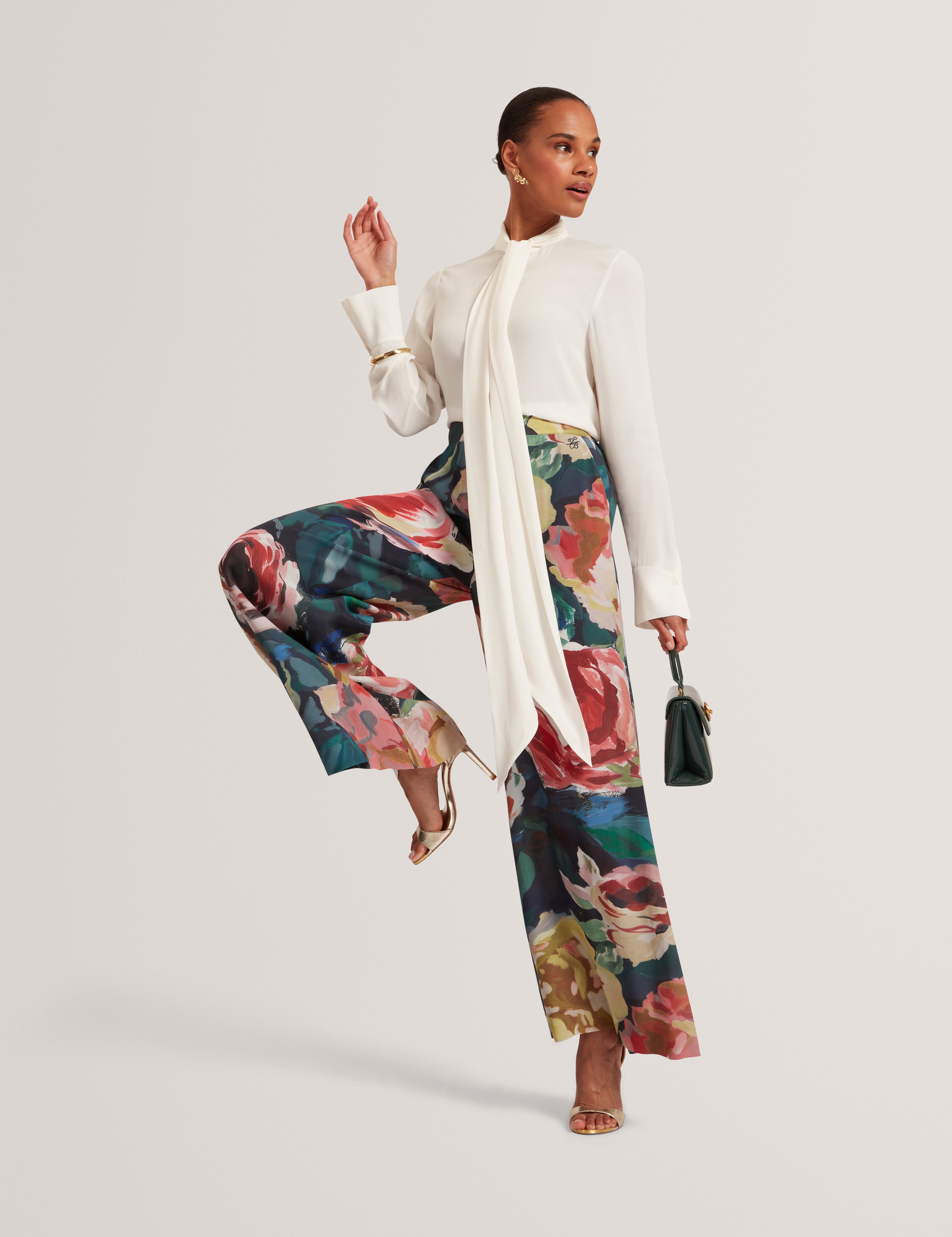 Opulena Printed Wide Leg Trouser Navy